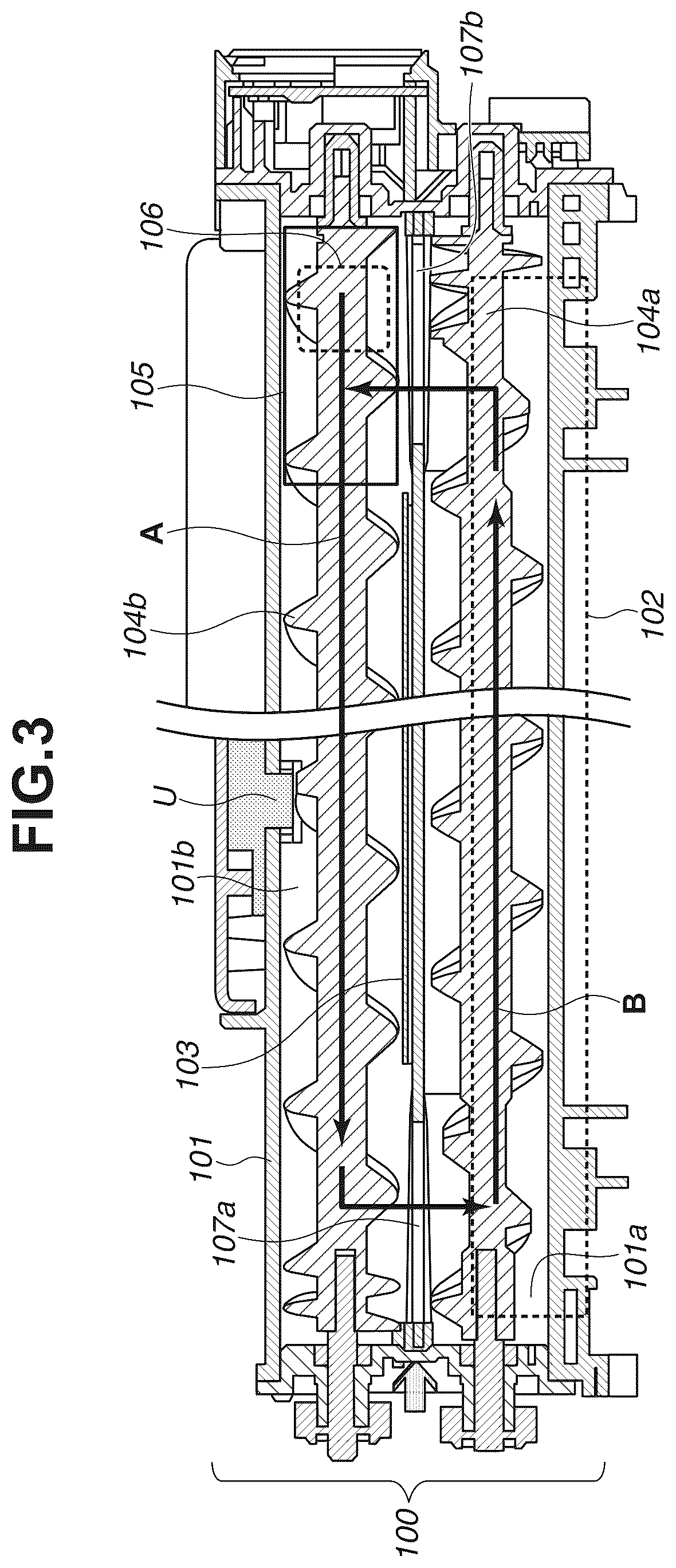 Patent US12326674 Figure 3 – Developing device and method of agitating initial developer inside developing device