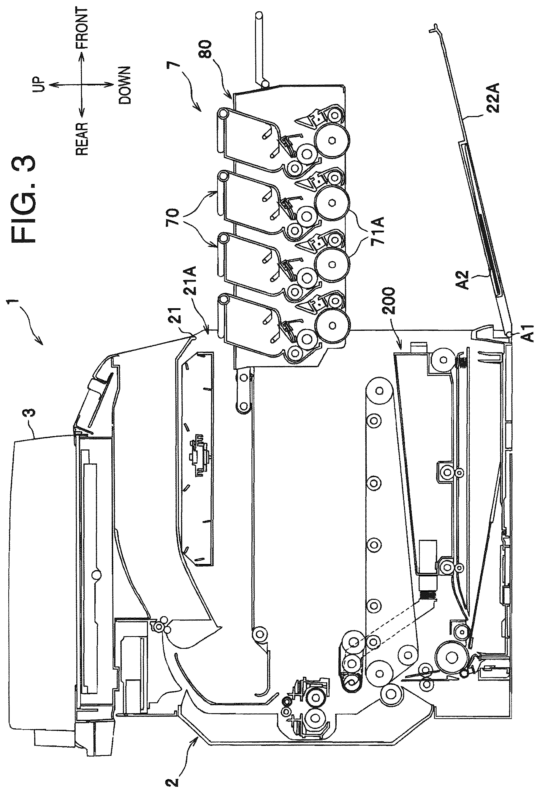 Patent US12326675 Figure 3 – Image forming apparatus with removable waste toner container and exposable feeding path