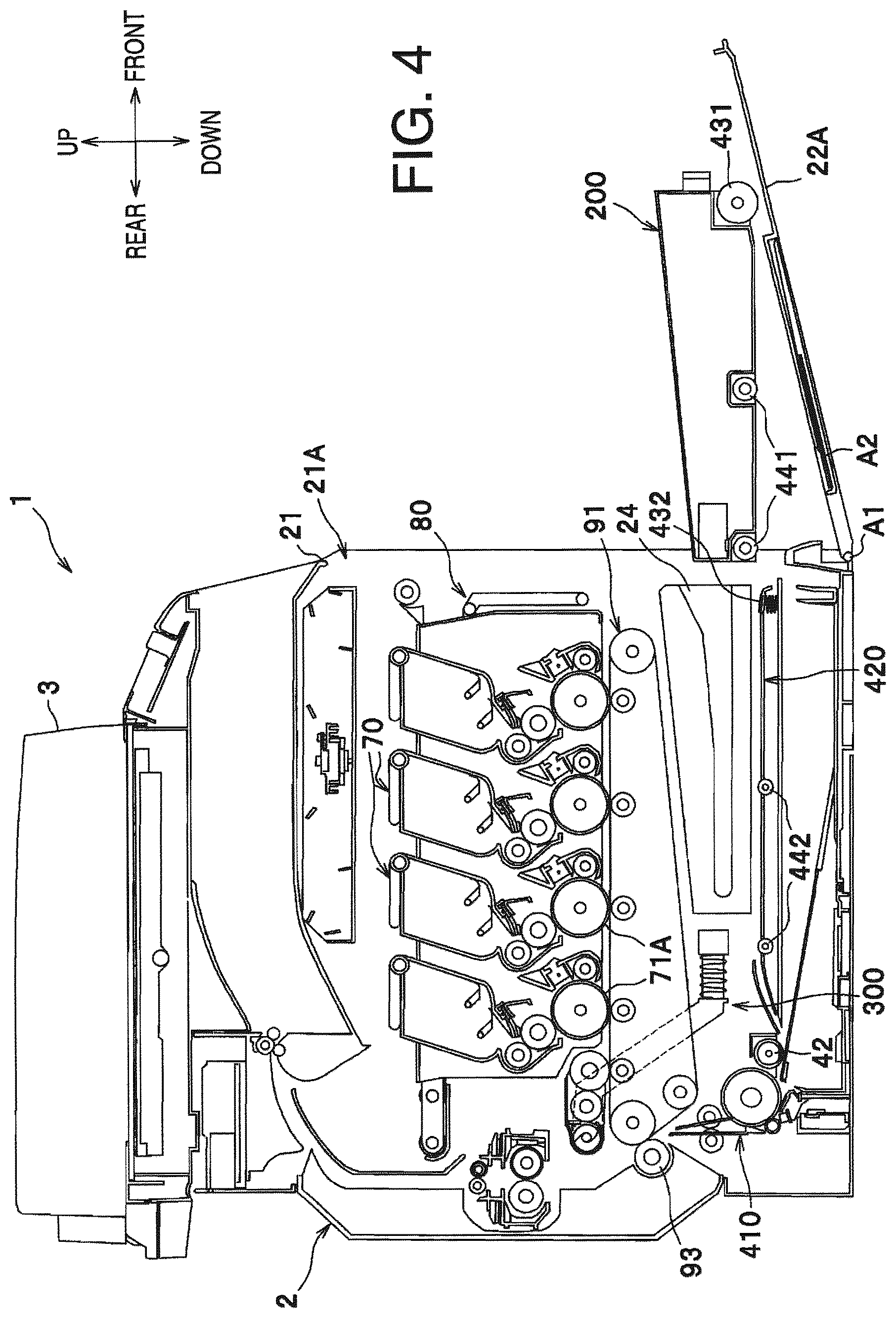 Patent US12326675 Figure 4 – Image forming apparatus with removable waste toner container and exposable feeding path