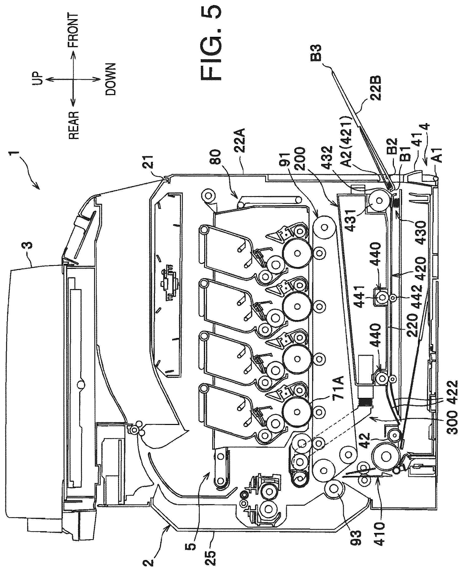 Patent US12326675 Figure 5 – Image forming apparatus with removable waste toner container and exposable feeding path