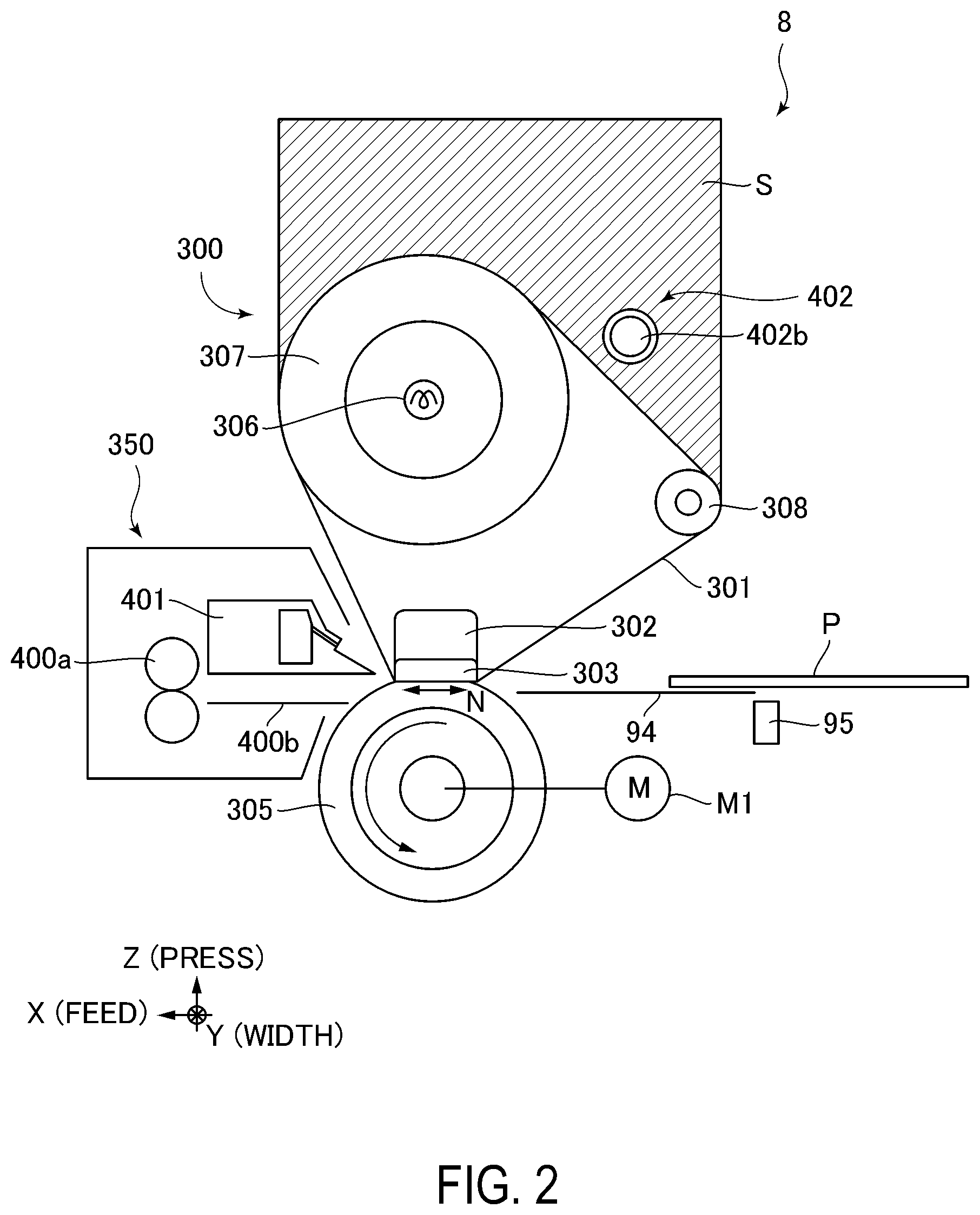 Patent US12326678 Figure 2 – Image forming apparatus with blown-air separation of recording material from fixing member