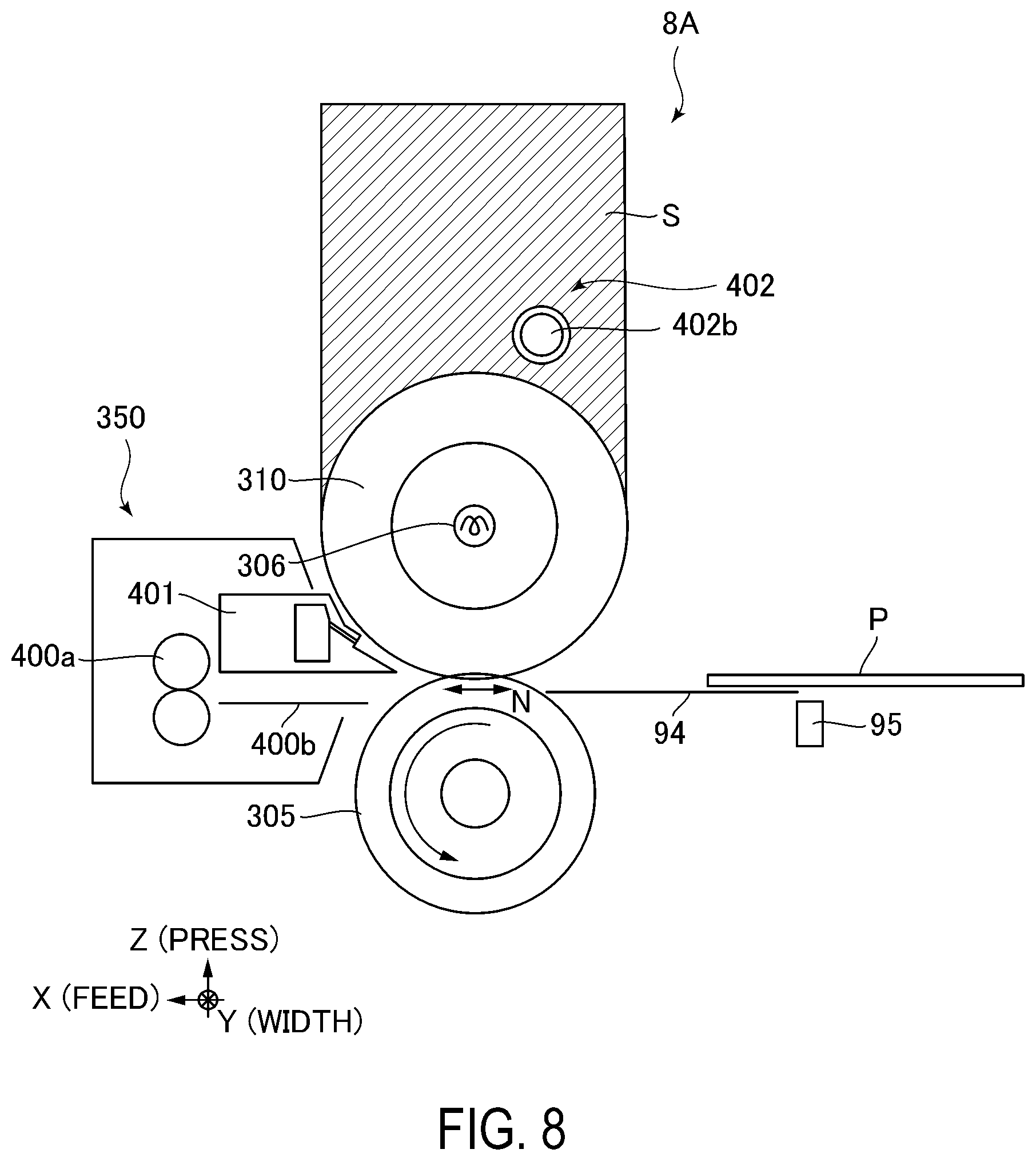Patent US12326678 Figure 8 – Image forming apparatus with blown-air separation of recording material from fixing member