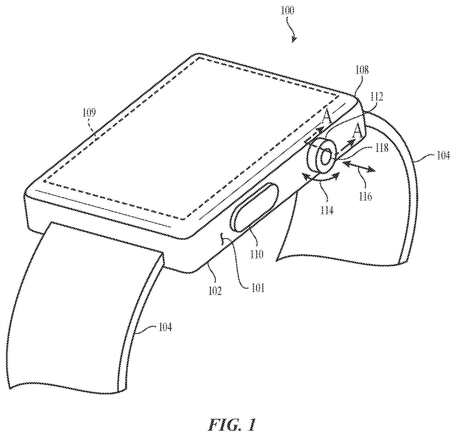 Patent US12326697 Figure 1 – Crown assembly for an electronic watch