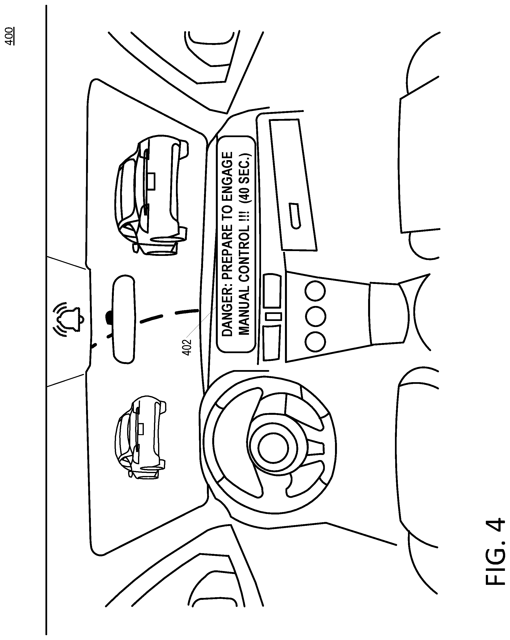 Patent US12326727 Figure 4 – Manual control re-engagement in an autonomous vehicle