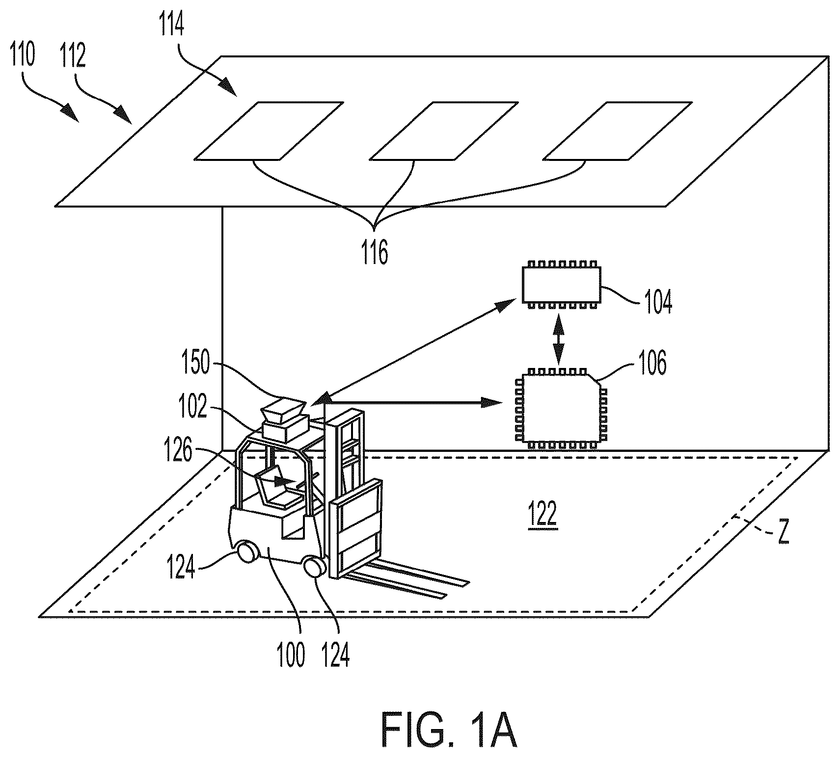 Patent US12326737 Figure 1 – Systems and methods for relative pose determination and field enforcement of materials handling vehicles using ultra-wideband radio technology