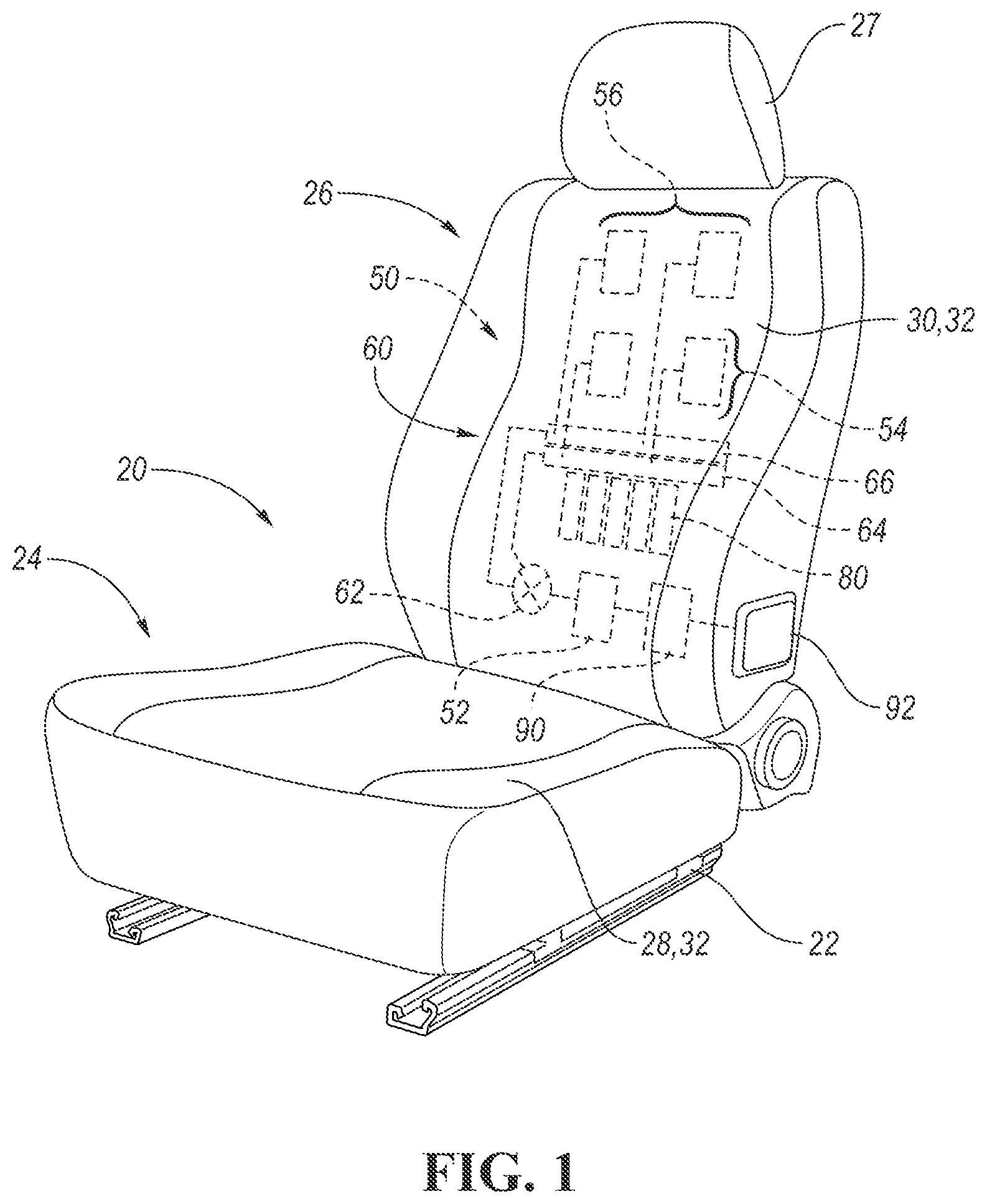 Patent US12326742 Figure 1 – Valve and actuator assembly for a fluid system in a vehicle seat assembly