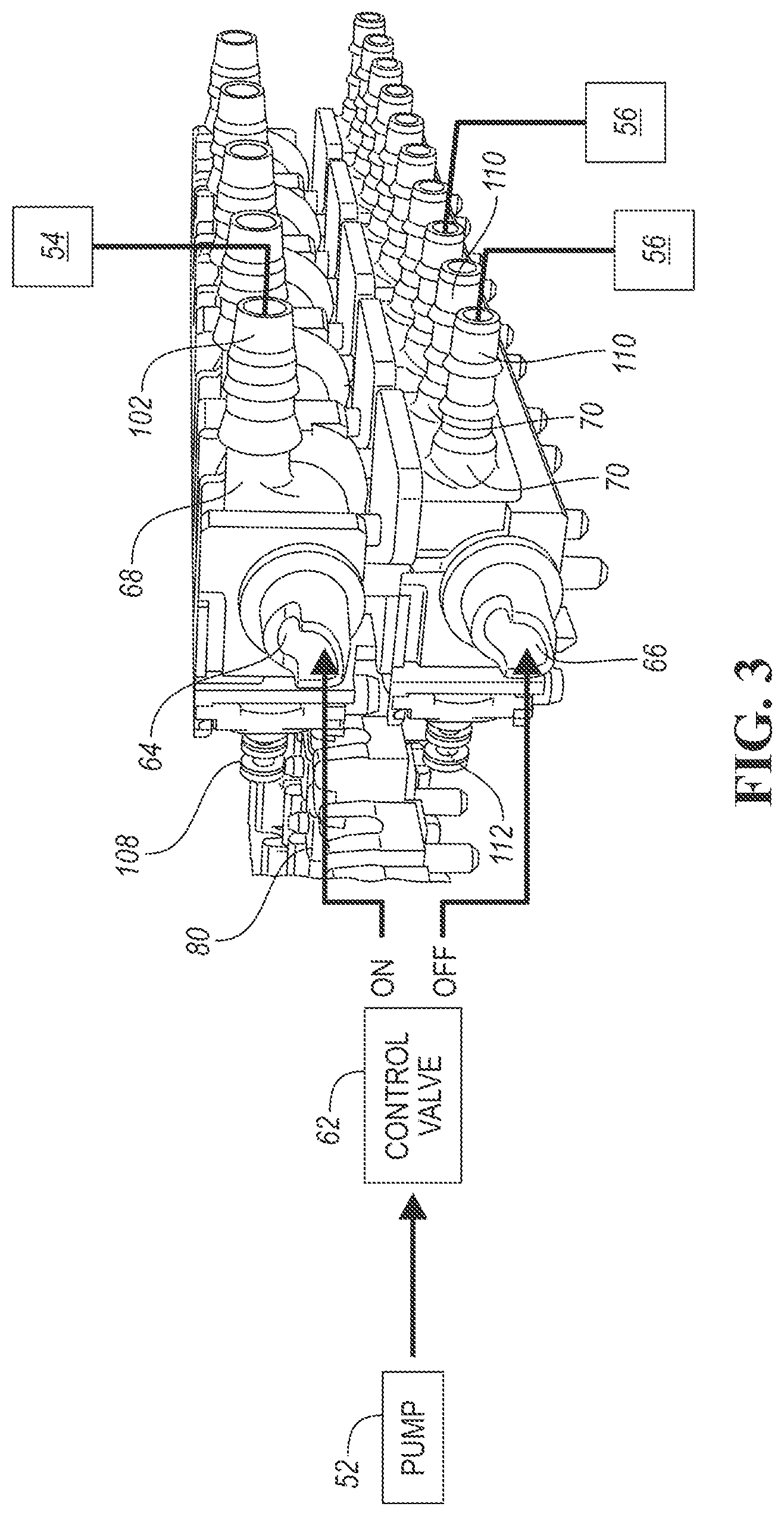 Patent US12326742 Figure 3 – Valve and actuator assembly for a fluid system in a vehicle seat assembly