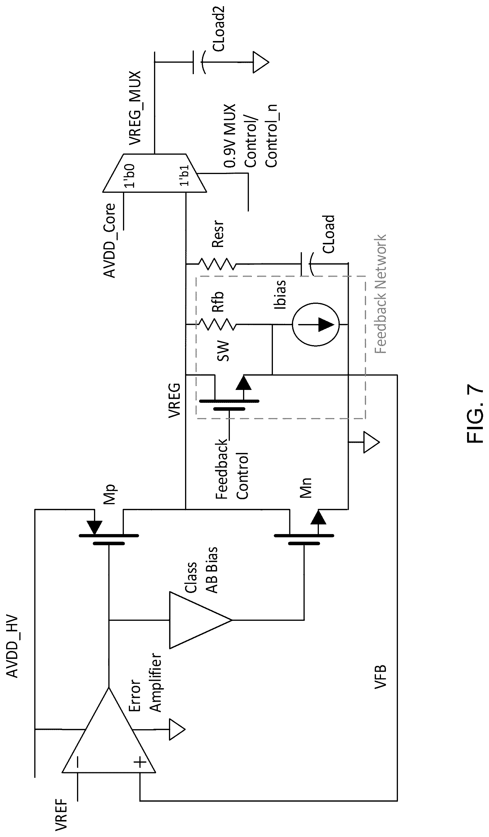 Patent US12326747 Figure 7 – Dual-mode low dropout regulator with fast transient switching between modes