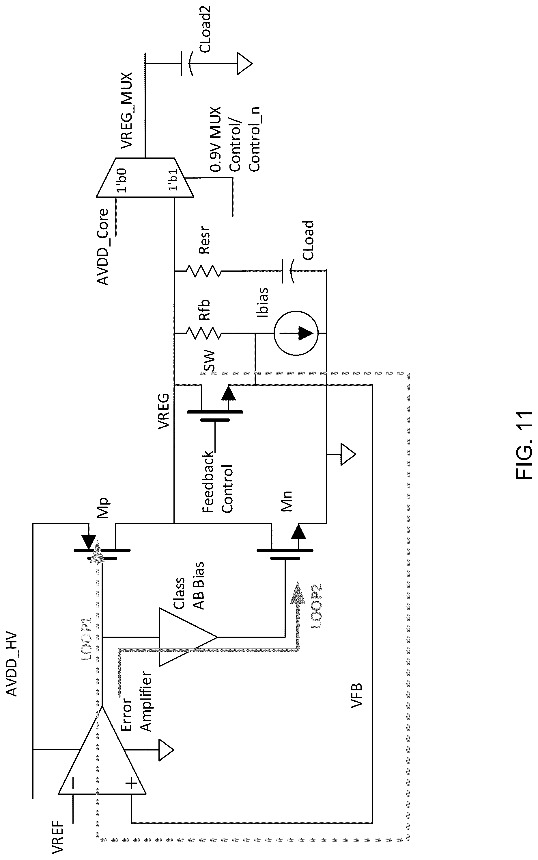 Patent US12326747 Figure 11 – Dual-mode low dropout regulator with fast transient switching between modes