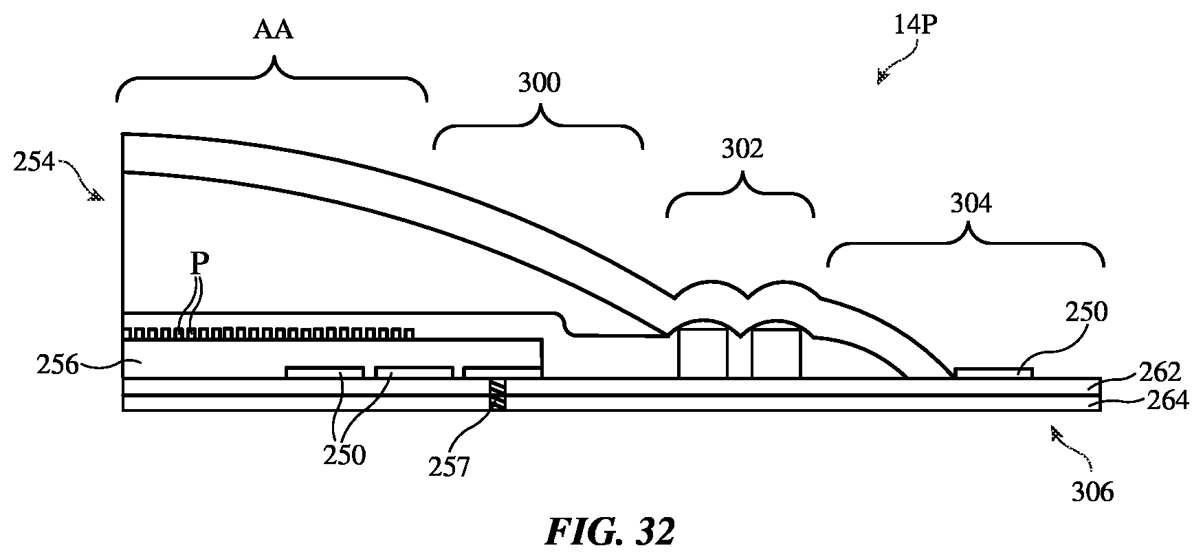 Patent US12326760 Figure 14 – Electronic devices with borderless displays