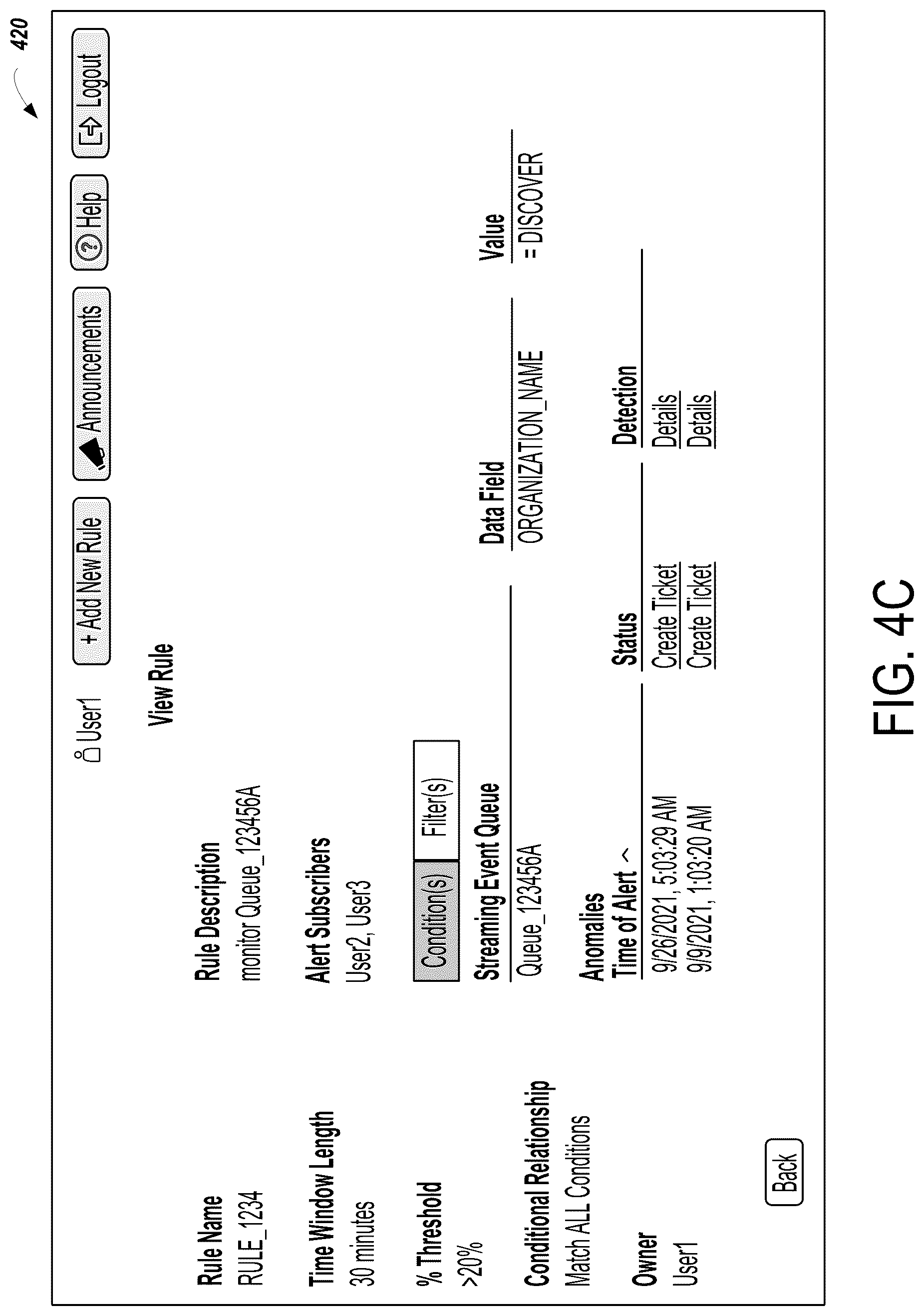 Patent US12326776 Figure 6 – Computing systems and methods for creating and executing user-defined anomaly detection rules and generating notifications for detected anomalies