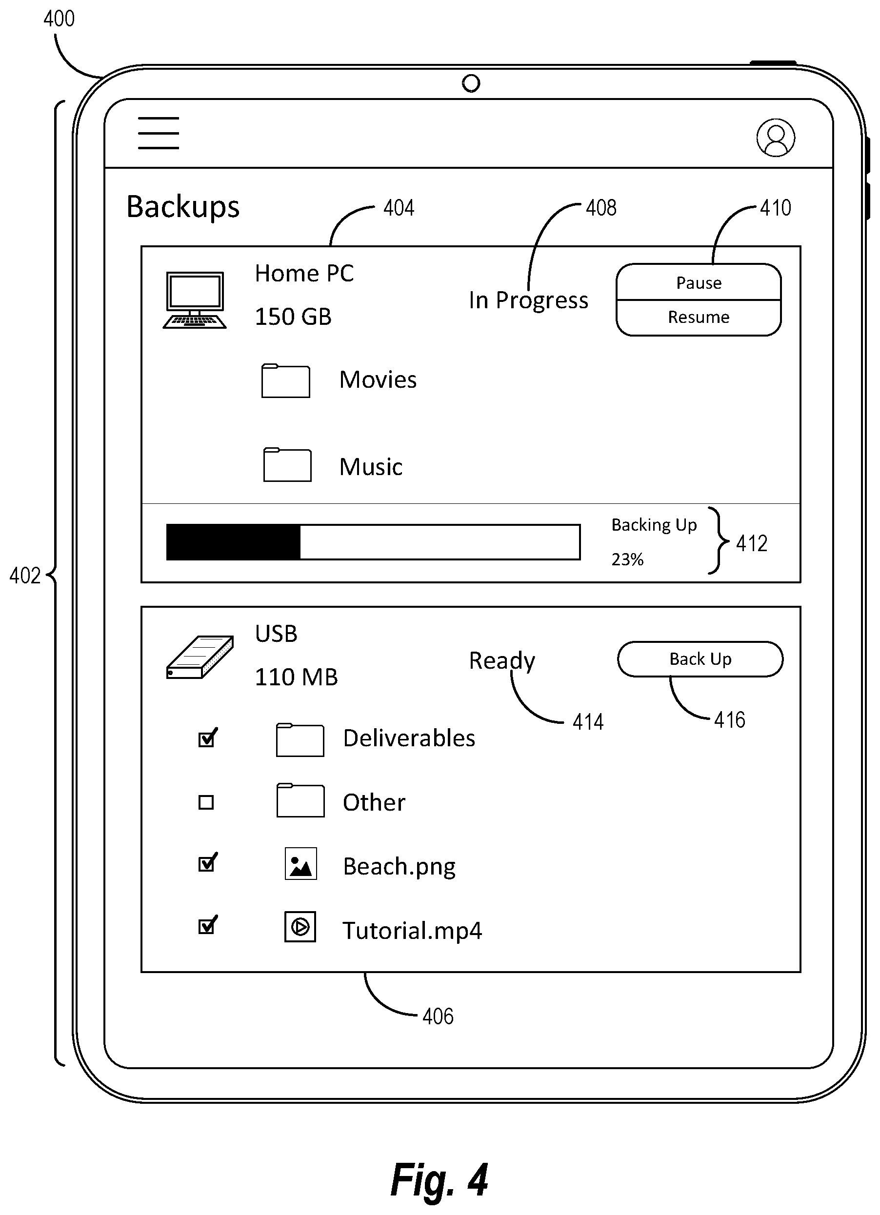 Patent US12326789 Figure 4 – Remotely backing up device data using a web application at a remote device