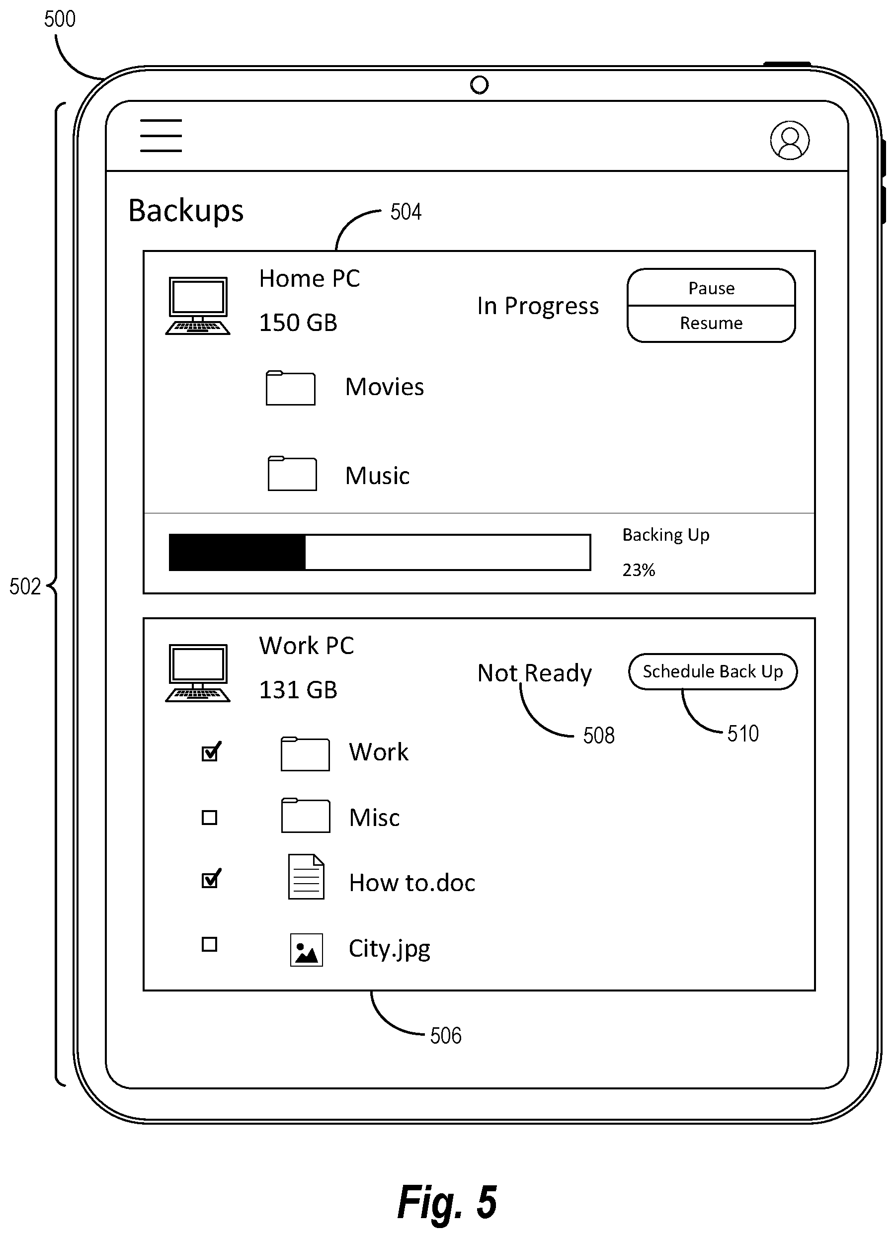 Patent US12326789 Figure 5 – Remotely backing up device data using a web application at a remote device