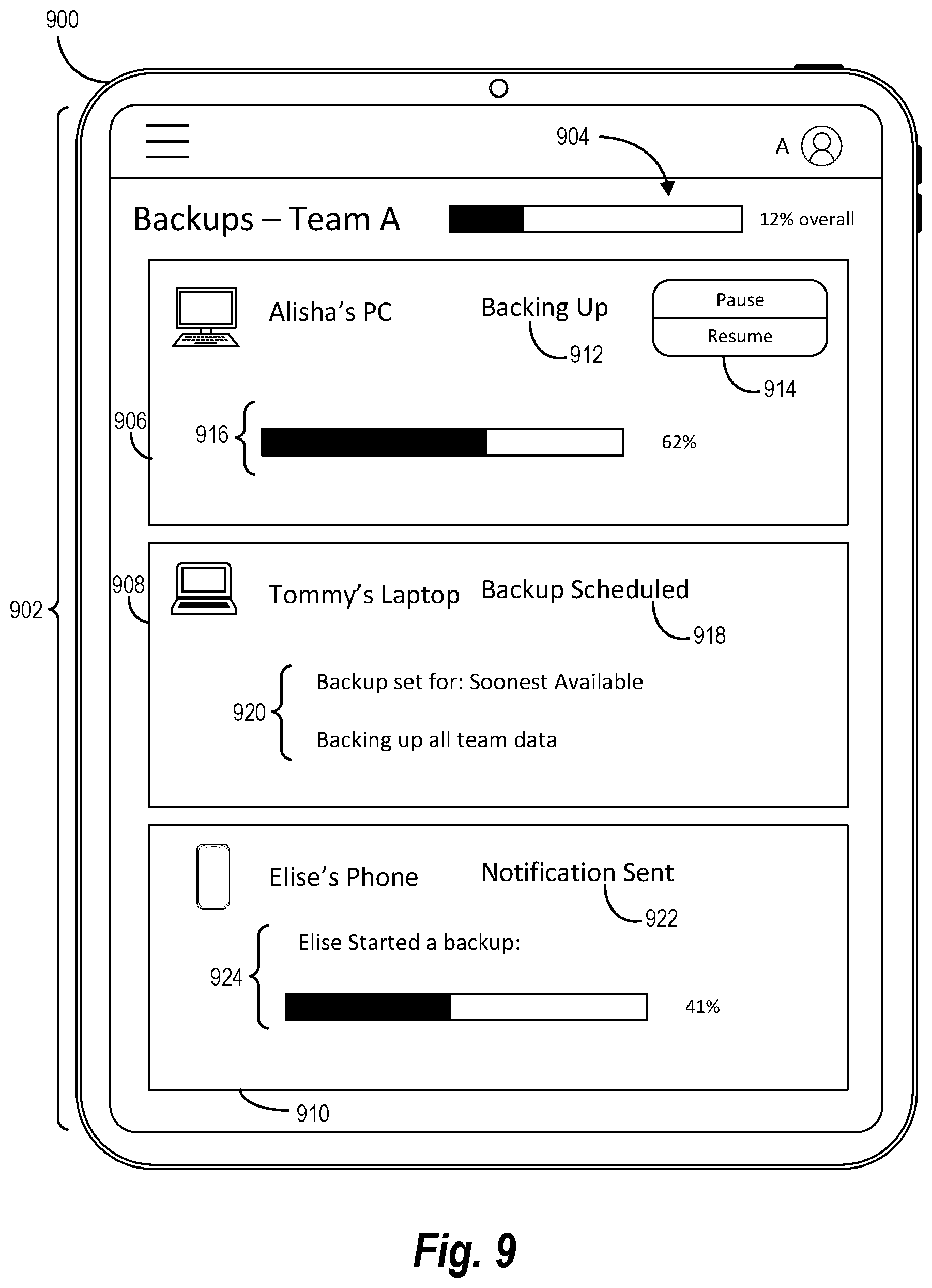 Patent US12326789 Figure 9 – Remotely backing up device data using a web application at a remote device