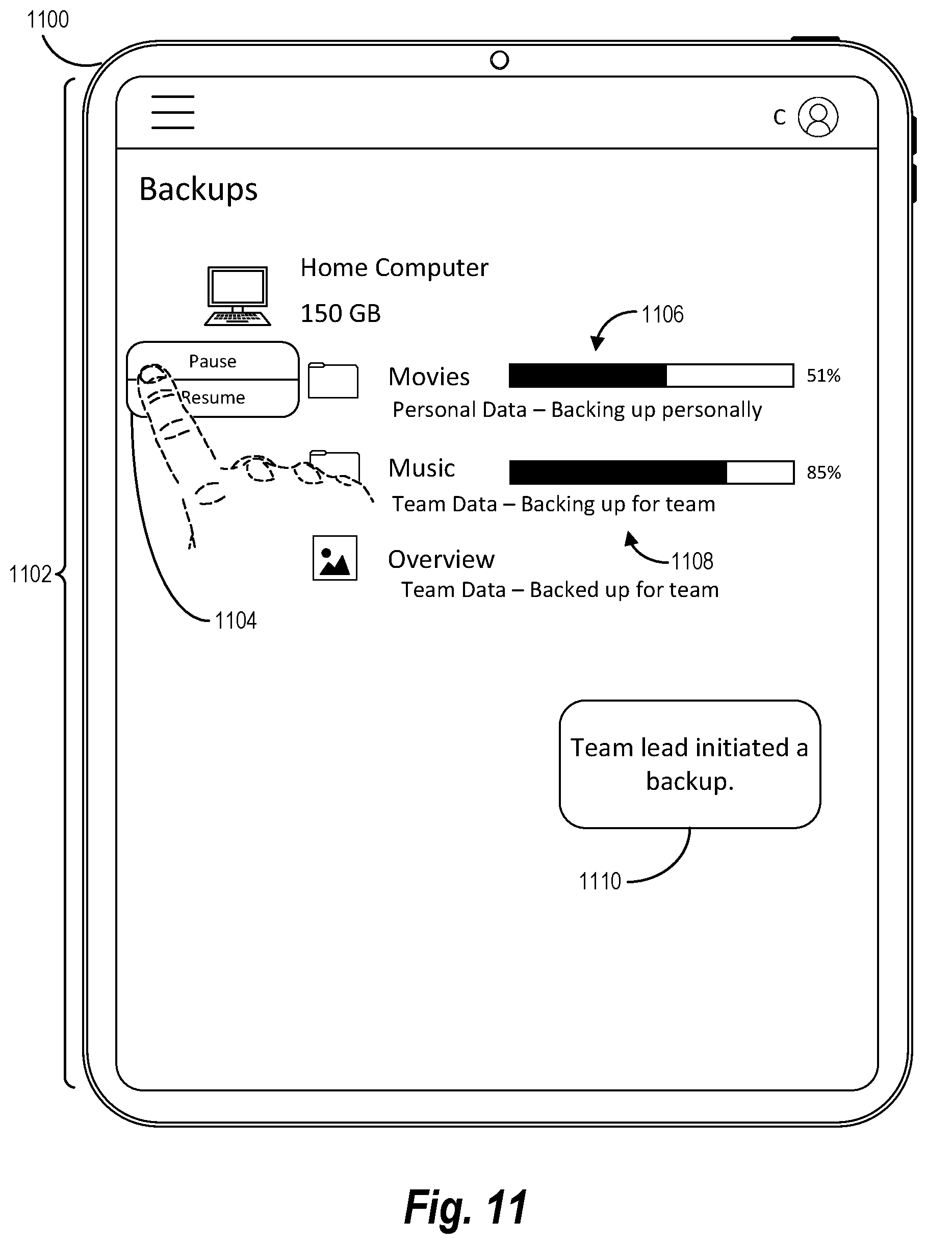 Patent US12326789 Figure 11 – Remotely backing up device data using a web application at a remote device
