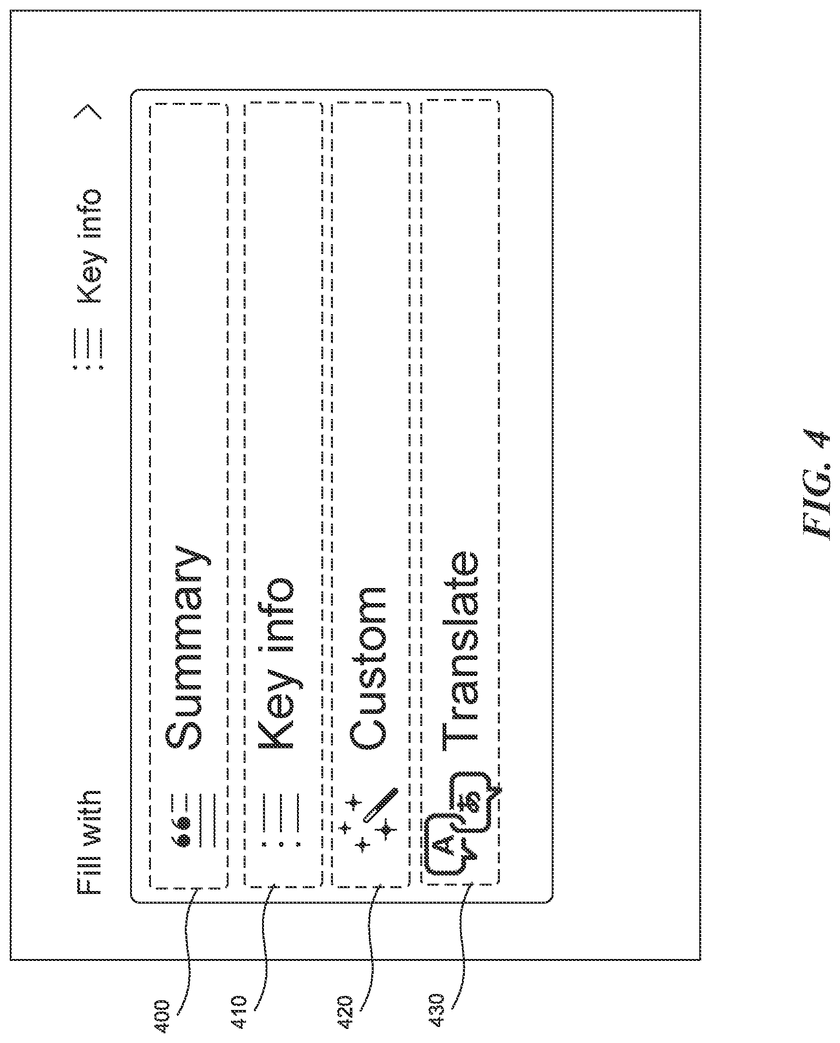 Patent US12326895 Figure 4 – Enabling an efficient understanding of contents of a large document without structuring or consuming the large document
