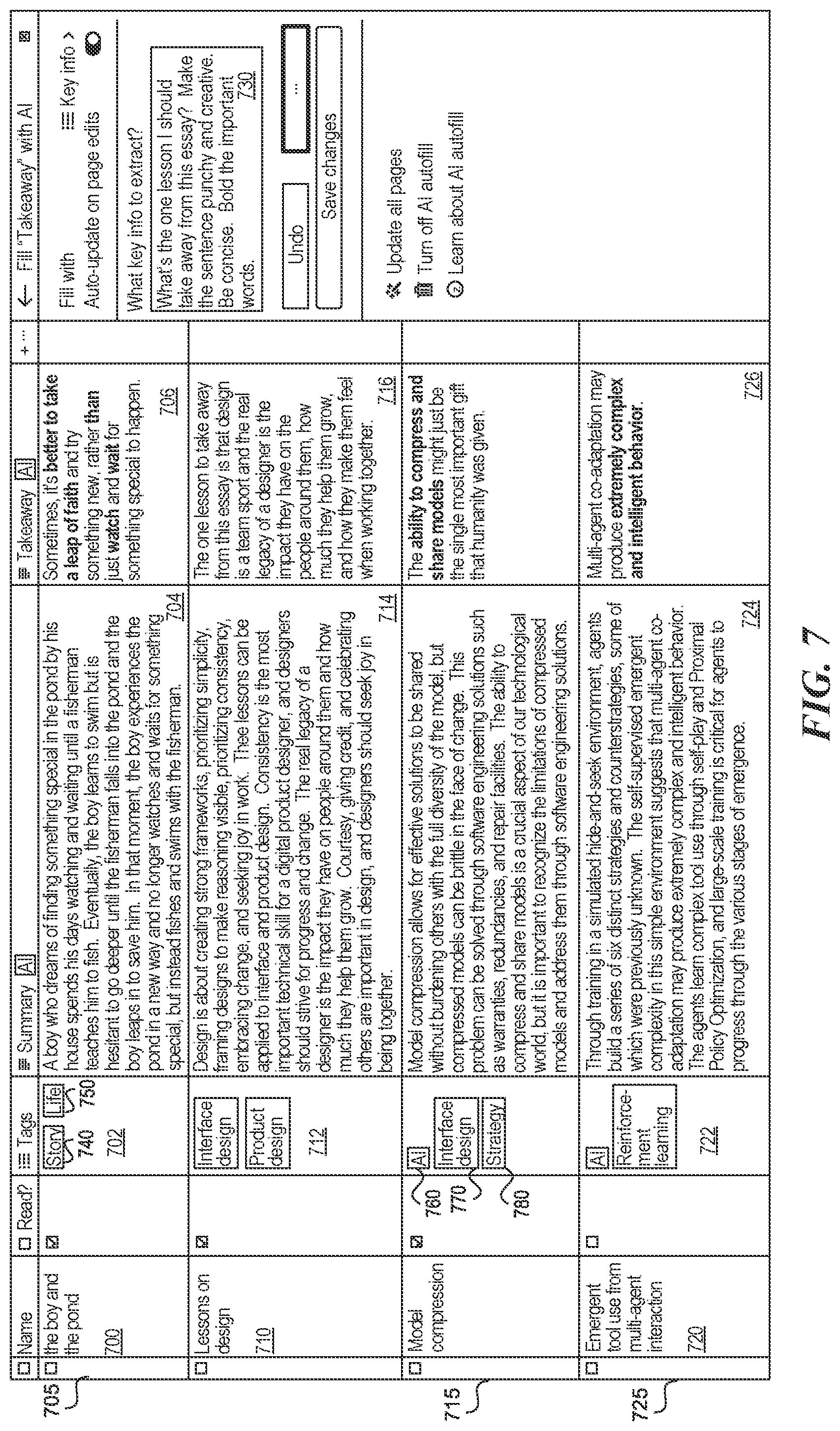 Patent US12326895 Figure 7 – Enabling an efficient understanding of contents of a large document without structuring or consuming the large document