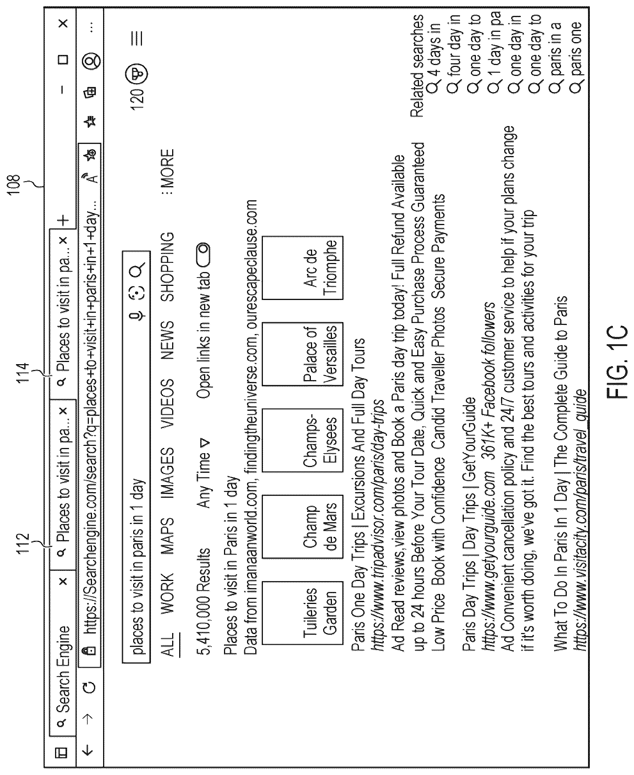 Patent US12326903 Figure 3 – Surfacing automatically-suggested search query results in separate browser tabs for improved multi-intent searching
