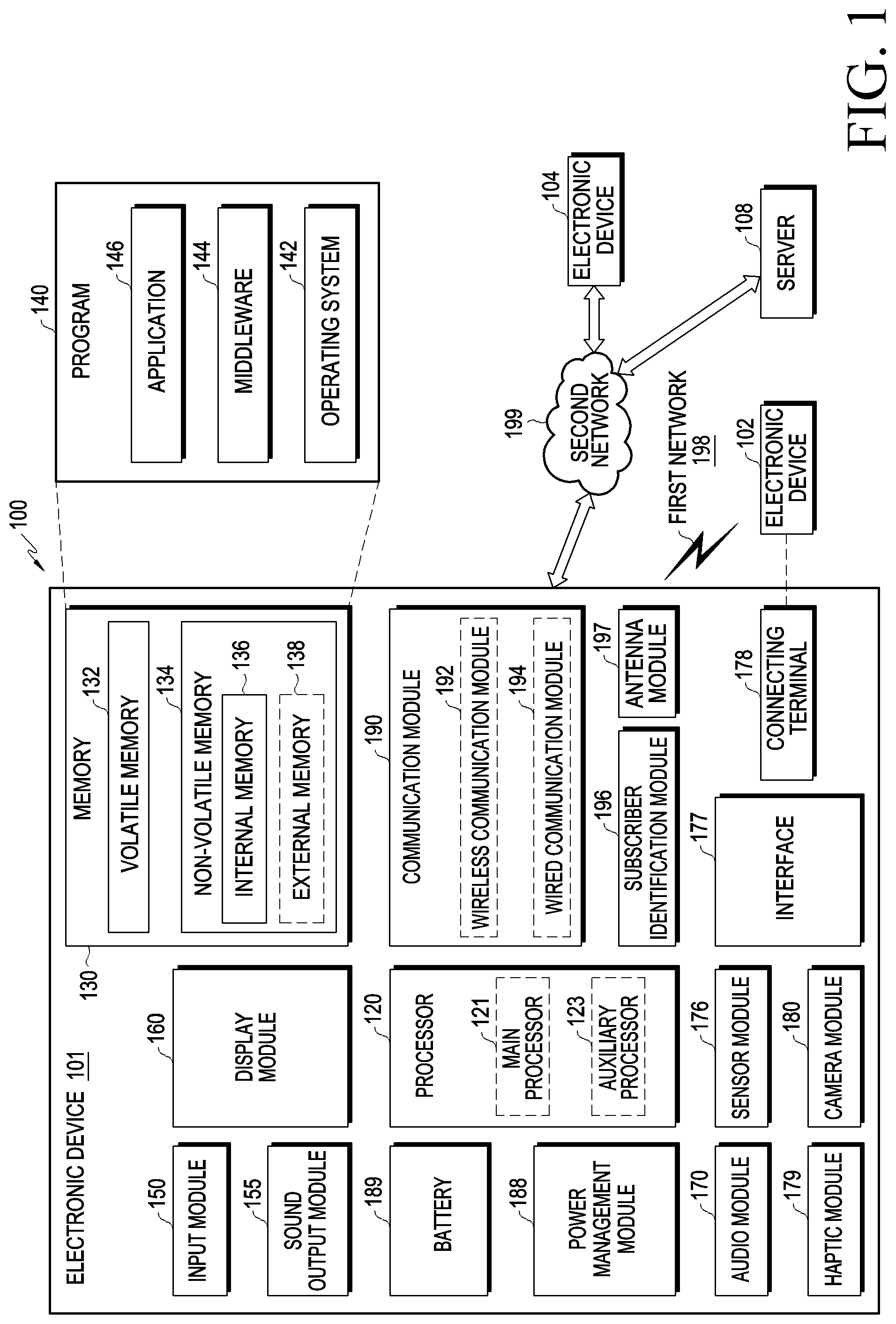 Patent US12326991 Figure 1 – Electronic device and method for detecting attachment of external accessory for displaying user interface in electronic device
