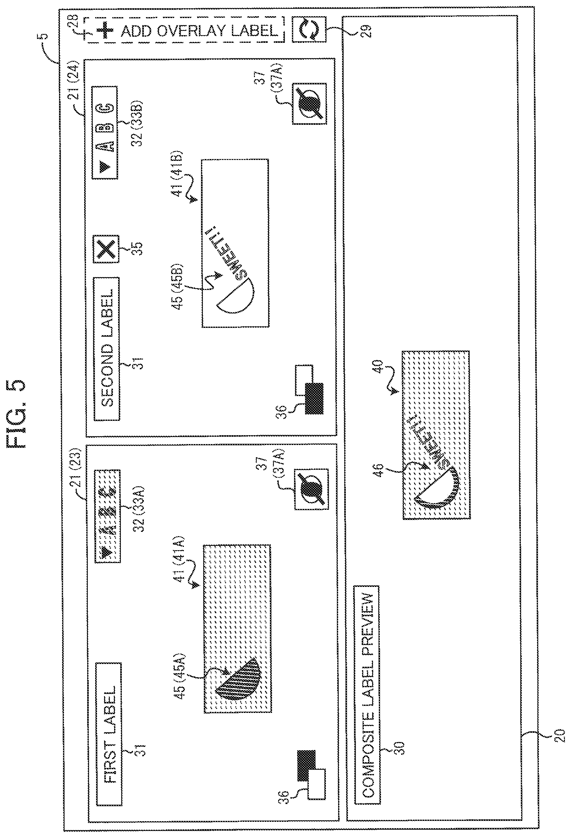 Patent US12327055 Figure 4 – Editing device editing print data via display device for creating composite label with printing device