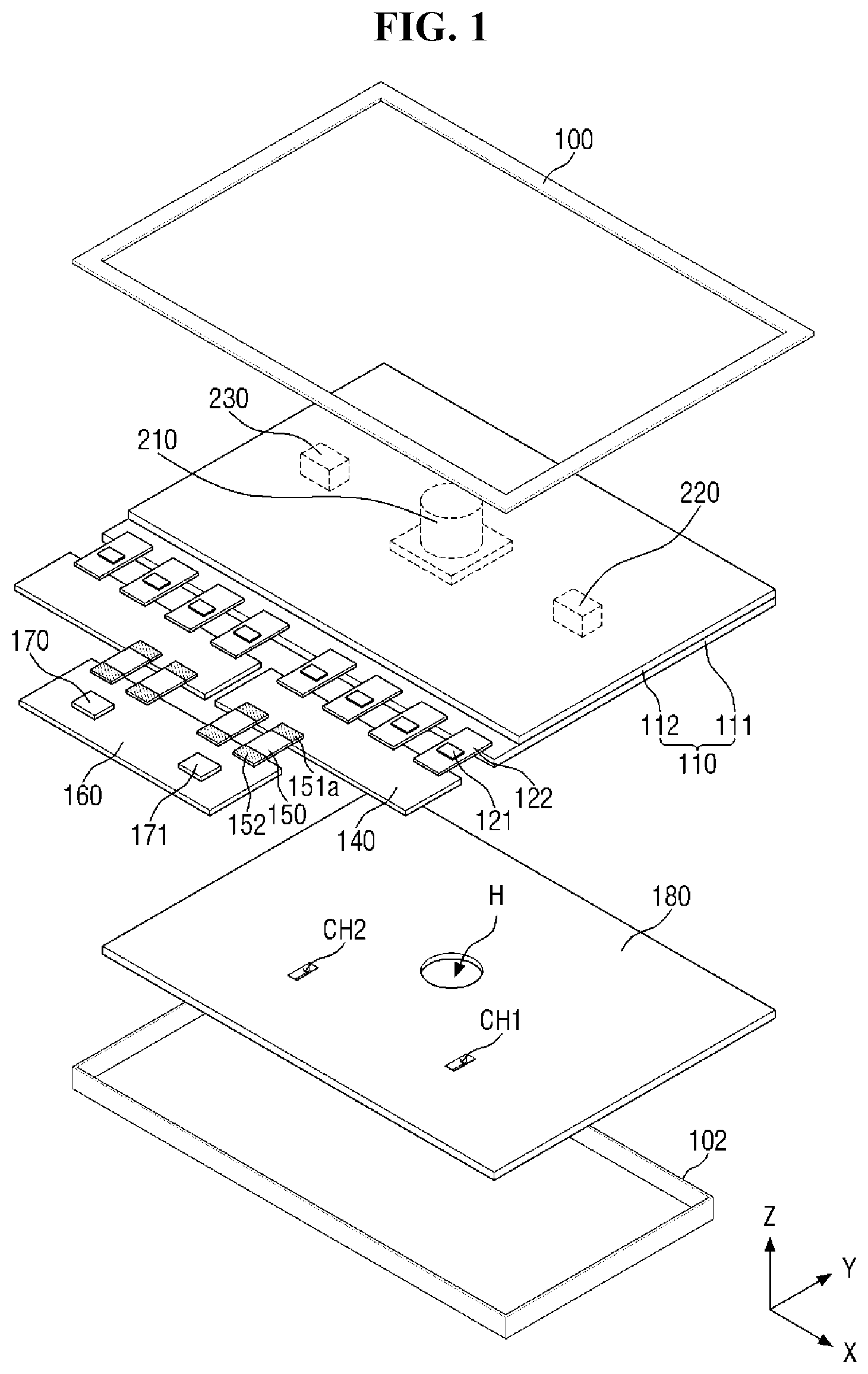 Patent US12327063 Figure 1 – Display device including sound generator and vibration damping member