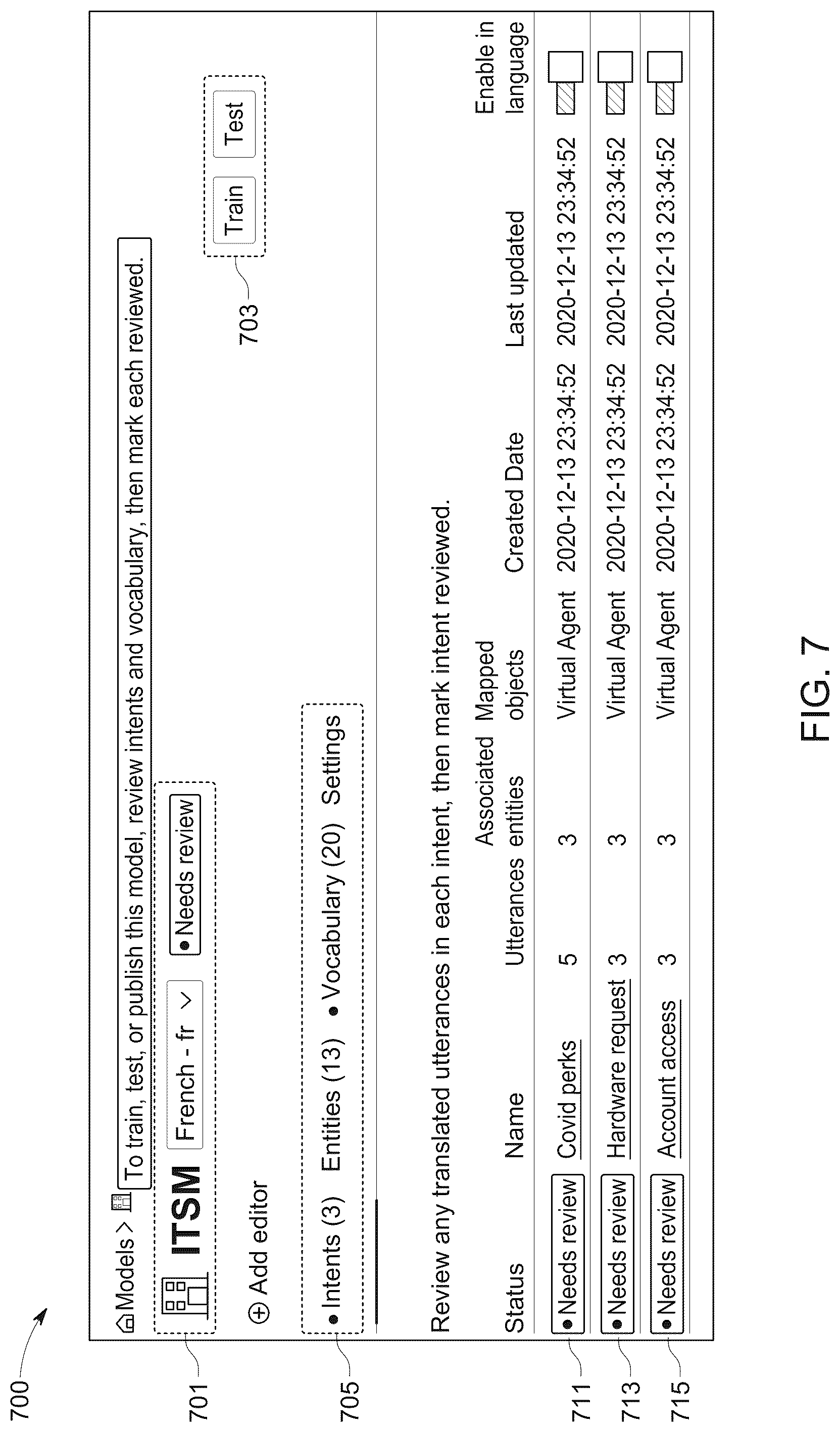 Patent US12327089 Figure 7 – Propagating detected change between natural language understanding models each associated with a different language