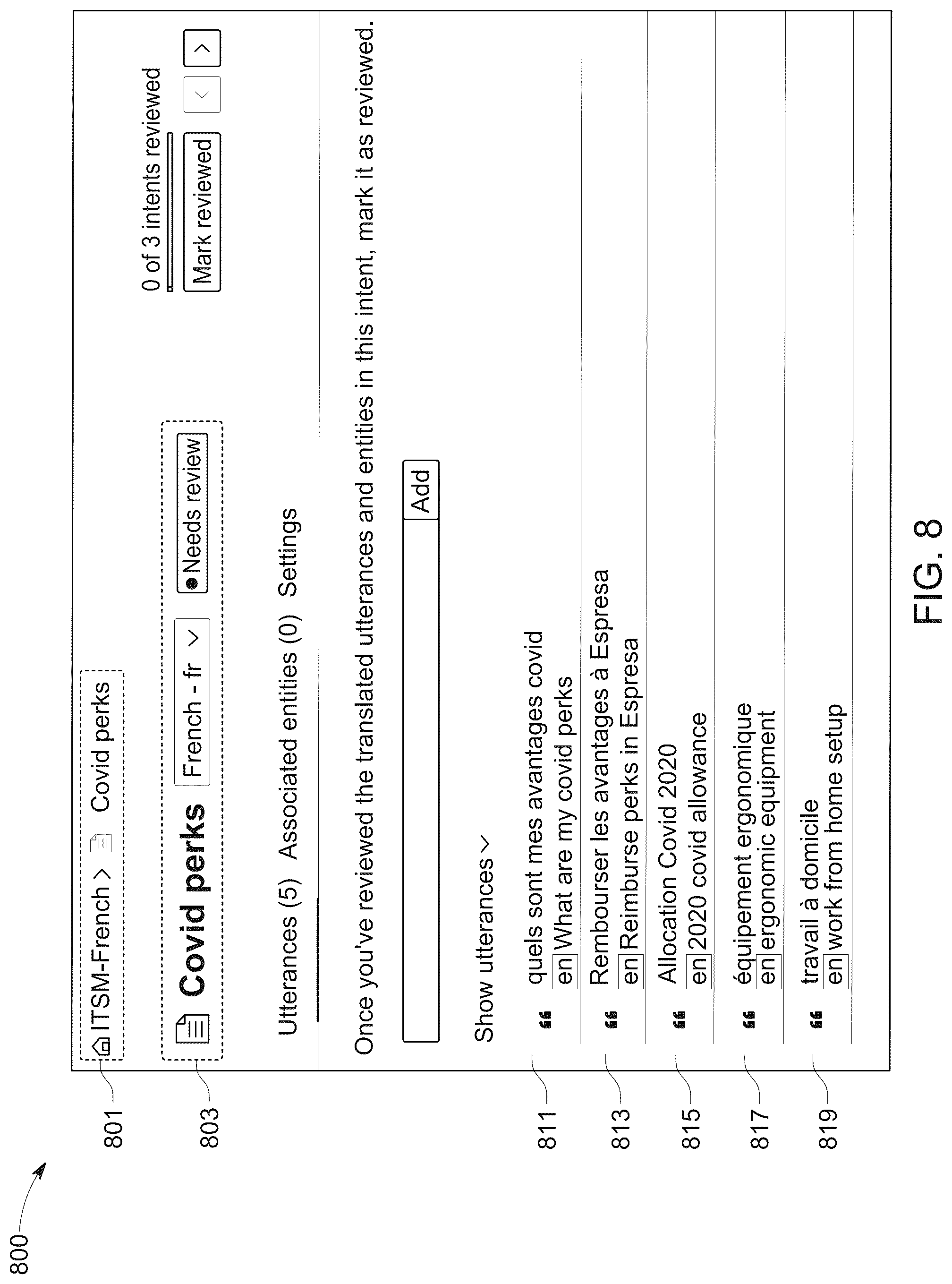 Patent US12327089 Figure 8 – Propagating detected change between natural language understanding models each associated with a different language