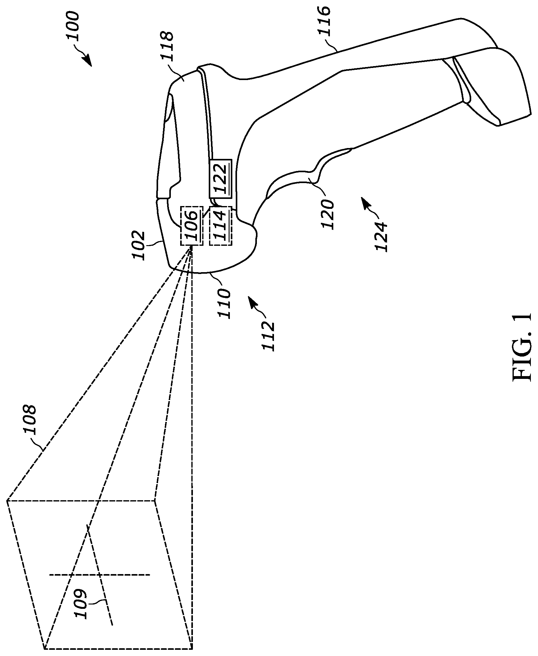 Patent US12327160 — Laser driving mode for aiming system of barcode imager — Figure 1