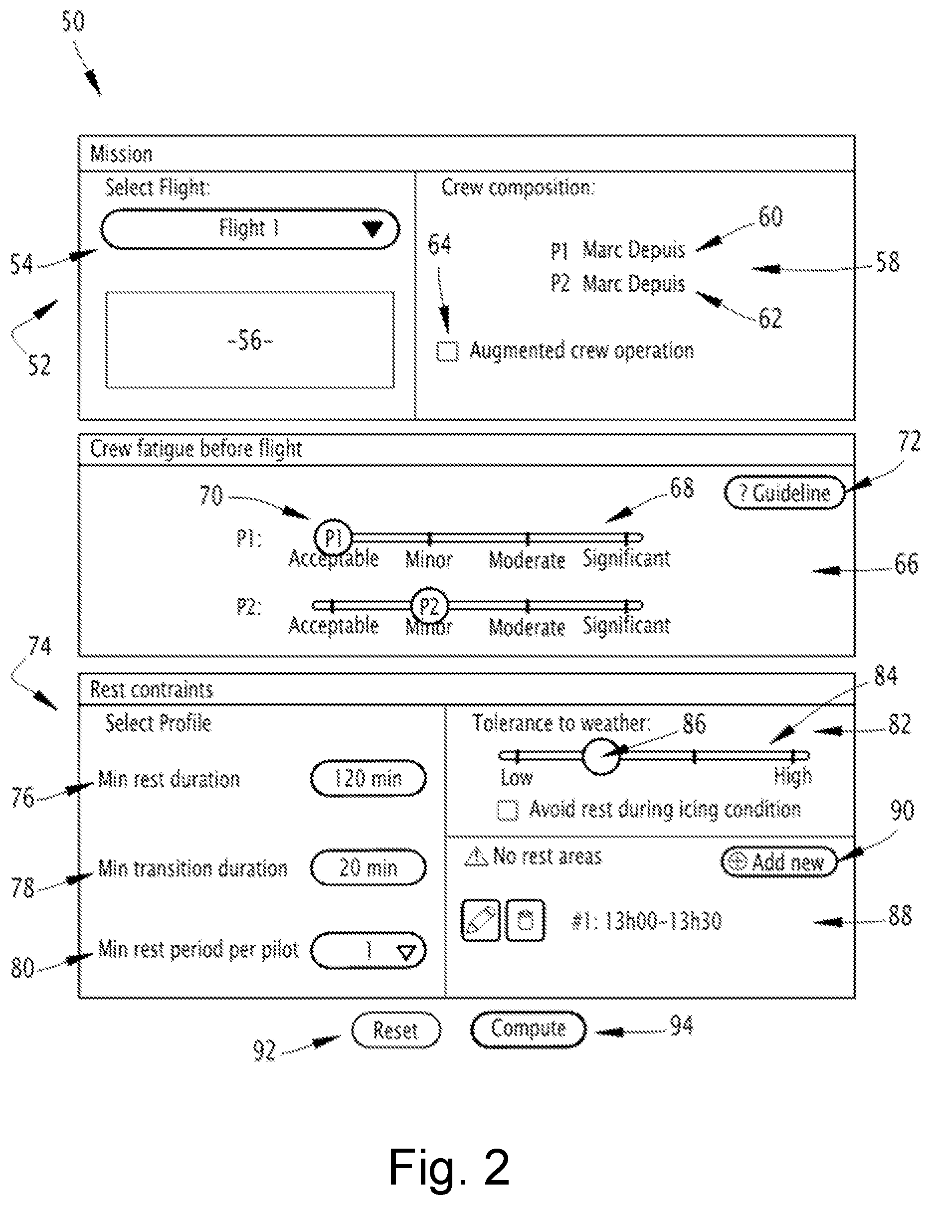 Patent US12327205 Figure 2 – System for determining a flight rest scenario for an aircraft crew