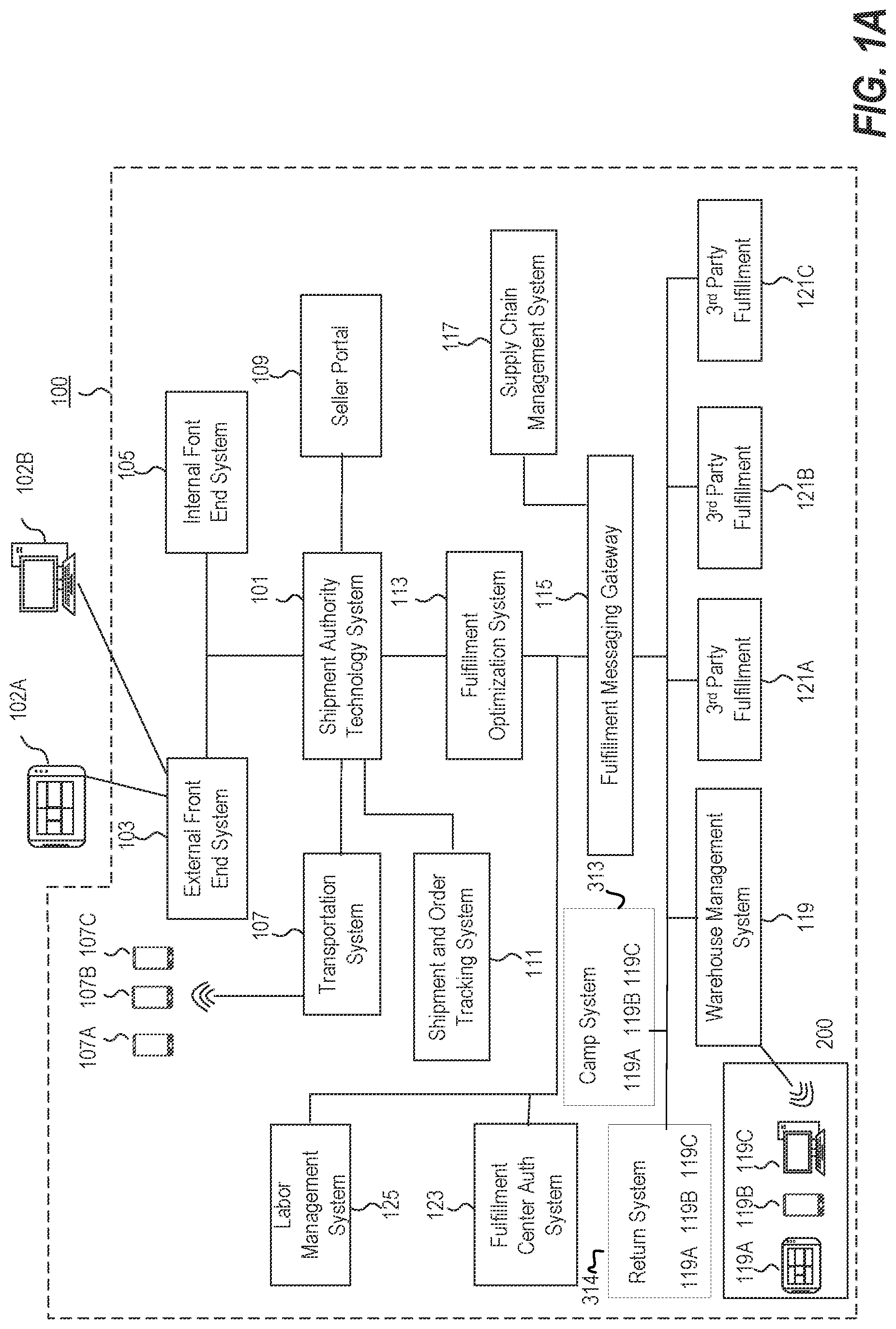 Patent US12327216 Figure 1 – Computerized systems and methods for tracking undelivered returned parcels