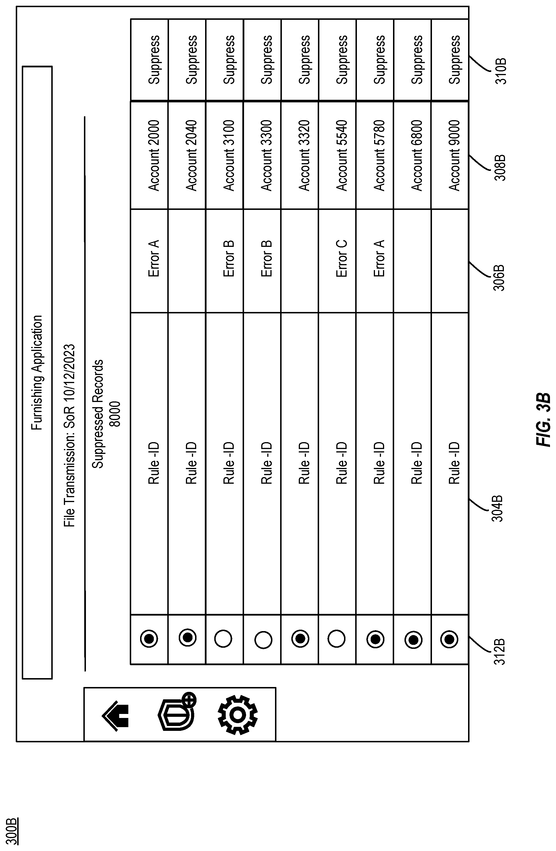 Patent US12327282 Figure 4 – User interface for identifying and correcting results of data processing rules preventing transmission of data