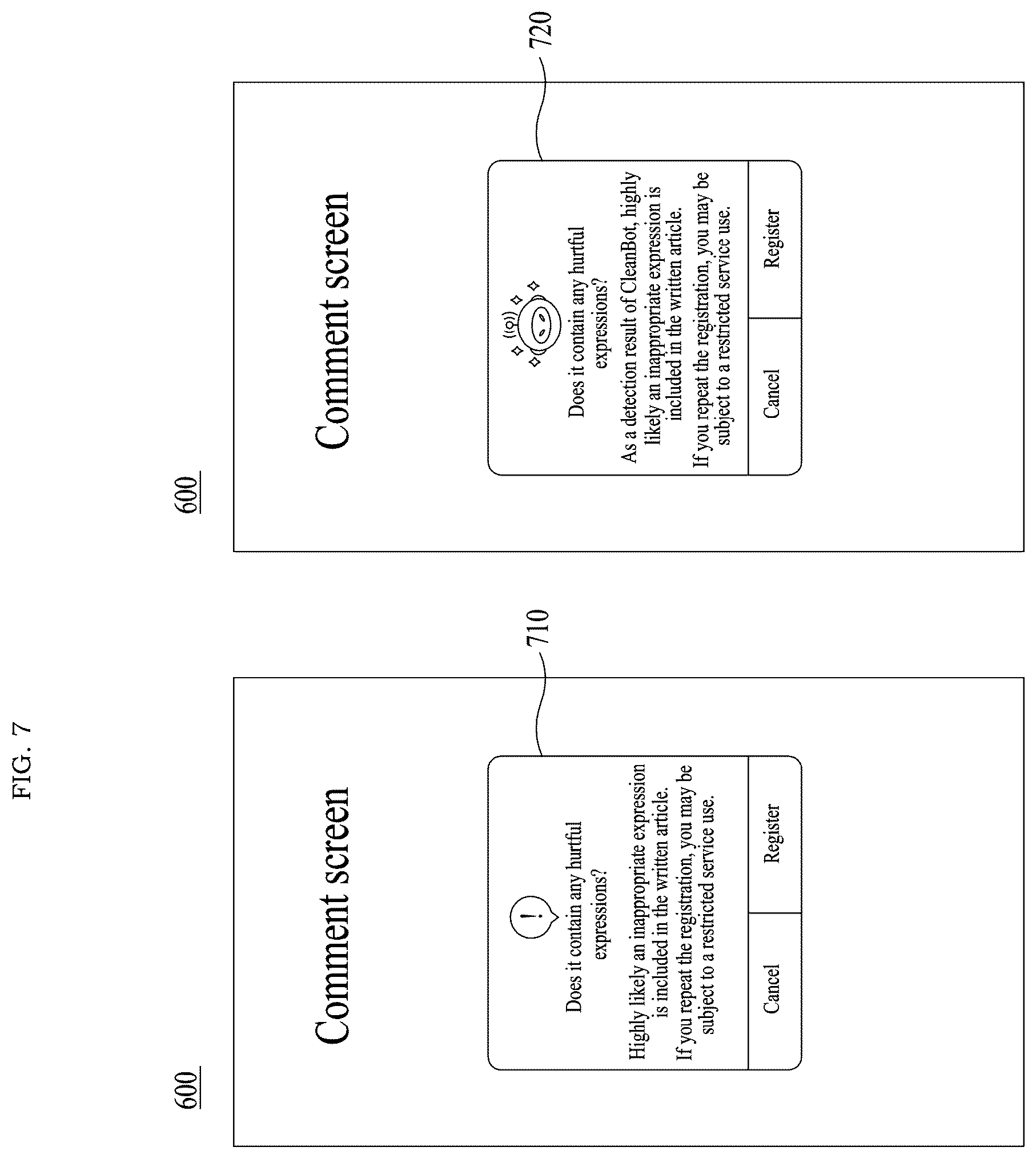 Patent US12327286 Figure 7 – Method and system for responding to malicious comments