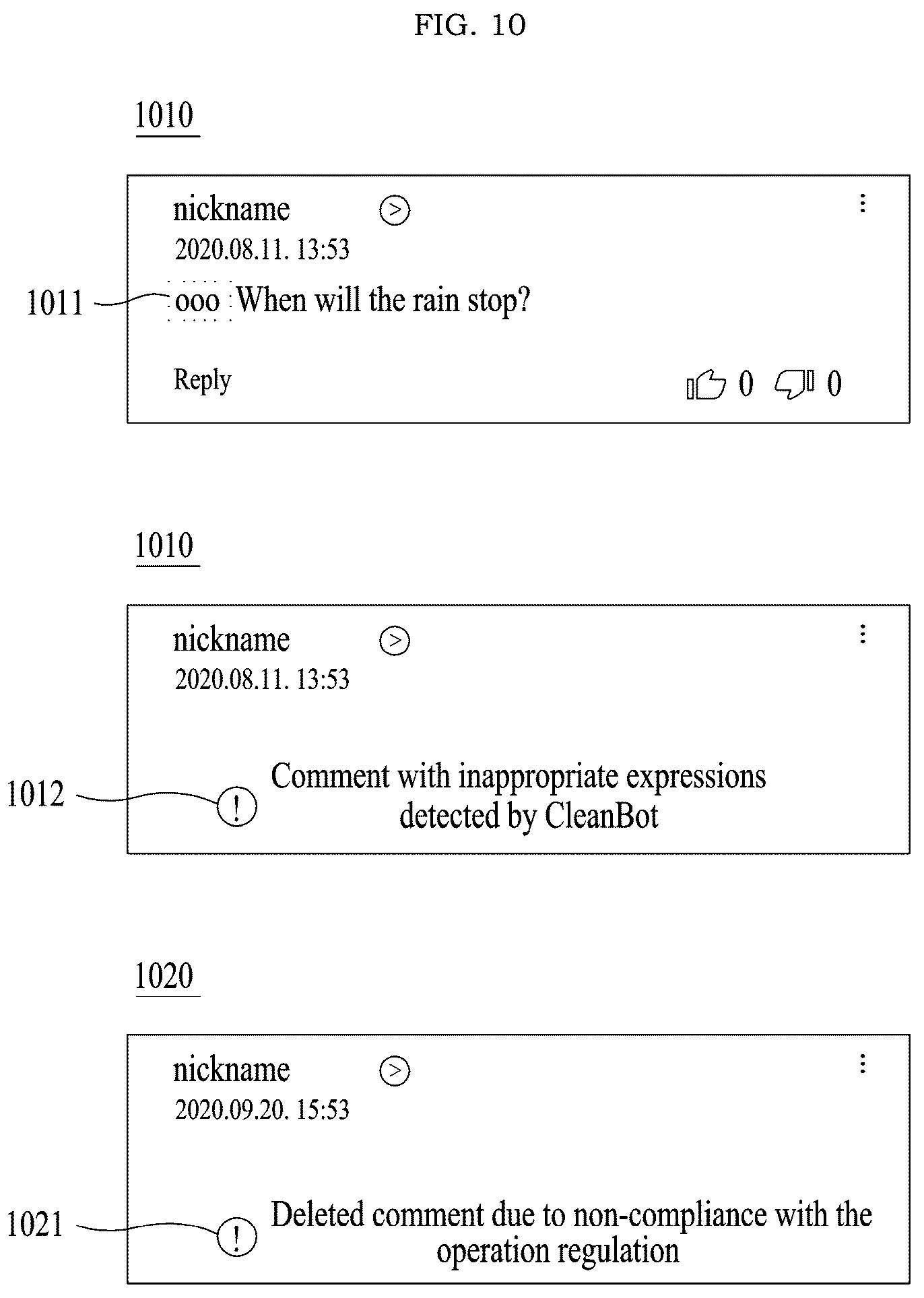 Patent US12327286 Figure 10 – Method and system for responding to malicious comments