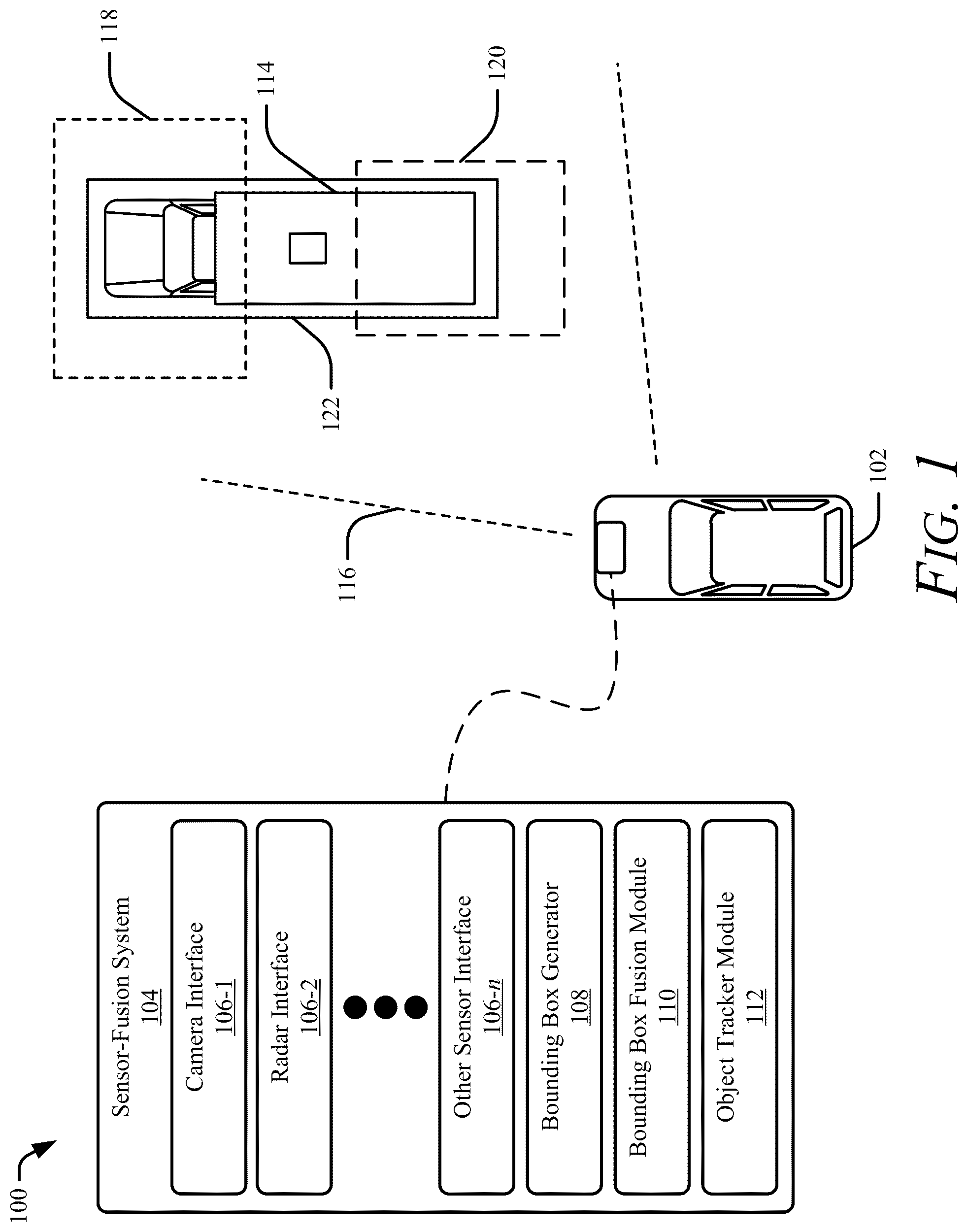 Patent US12327364 Figure 1 – Generating a fused object bounding box based on uncertainty