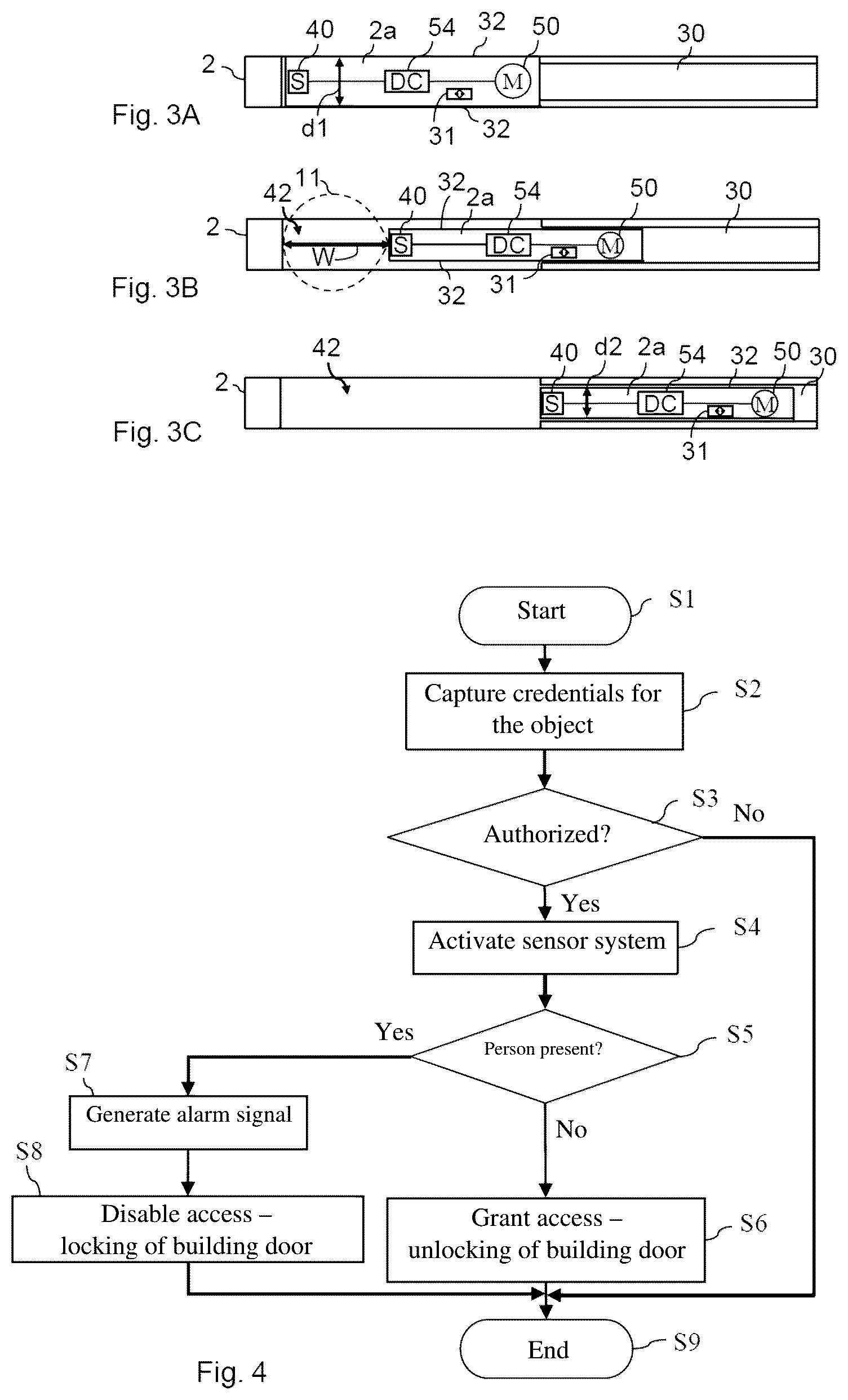 Patent US12327453 Figure 2 – Additional zone monitoring for a building door