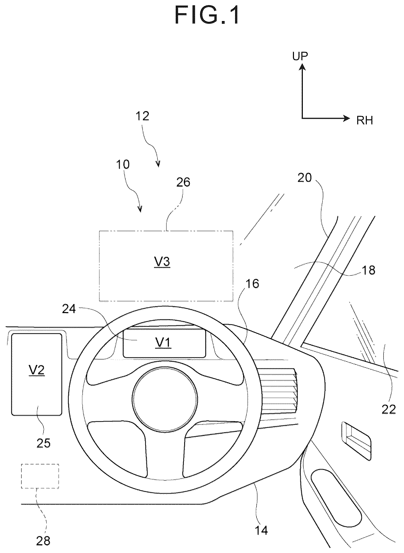 Patent US12327475 Figure 1 – Vehicle display device, vehicle display system, vehicle display method, and non-transitory storage medium storing a program