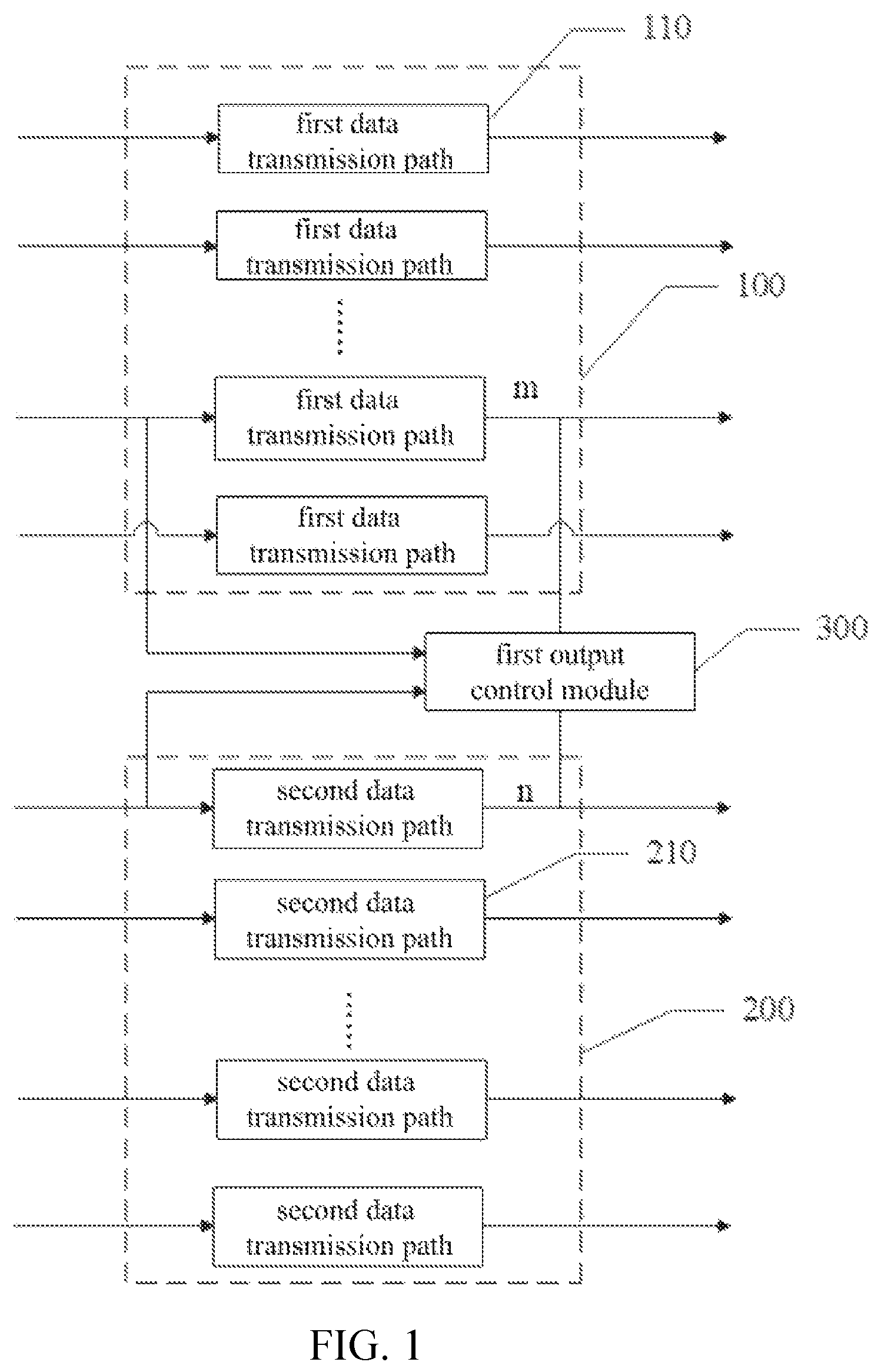 Patent US12327502 Figure 1 – Driver device having output control module connected between a plurality of data driver chips and display device including the same
