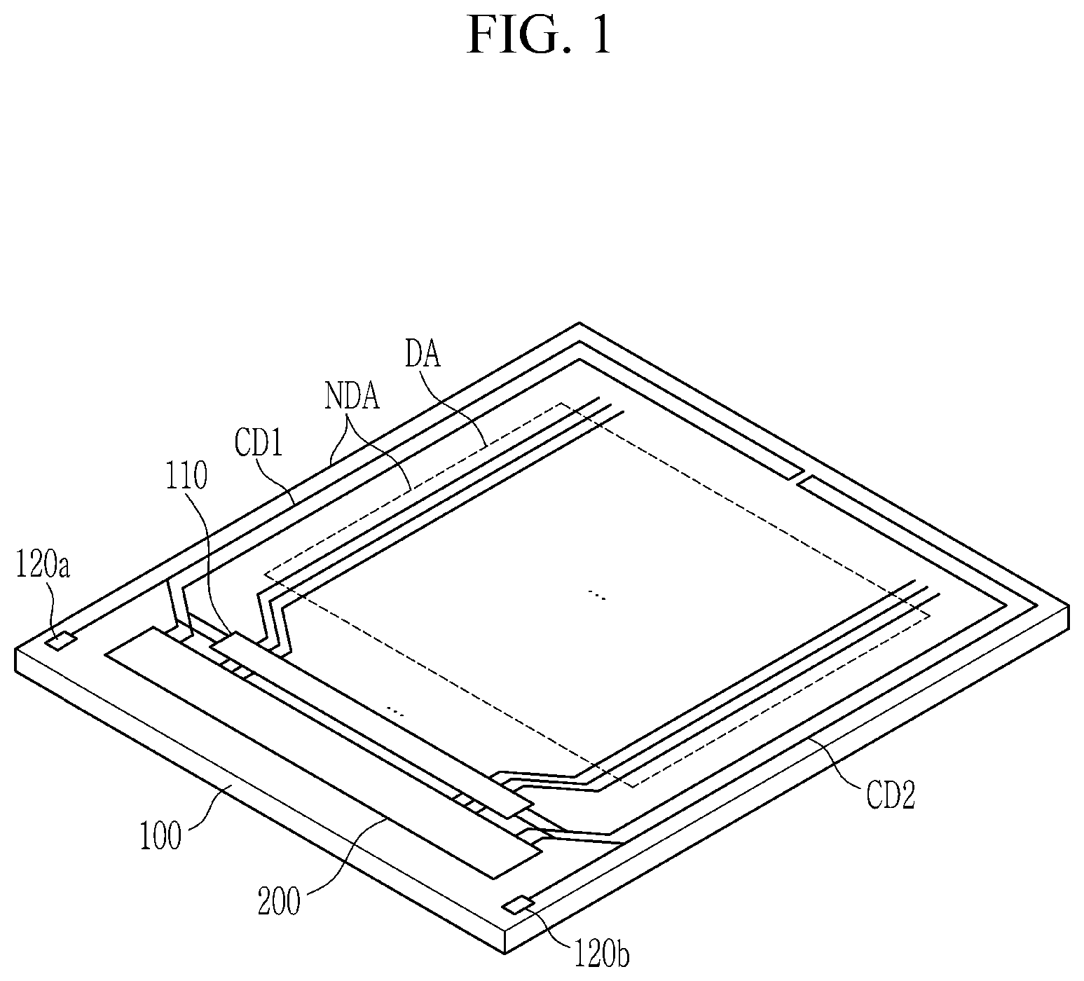Patent US12327503 Figure 1 – Display device with crack detection circuitry and manufacturing method thereof
