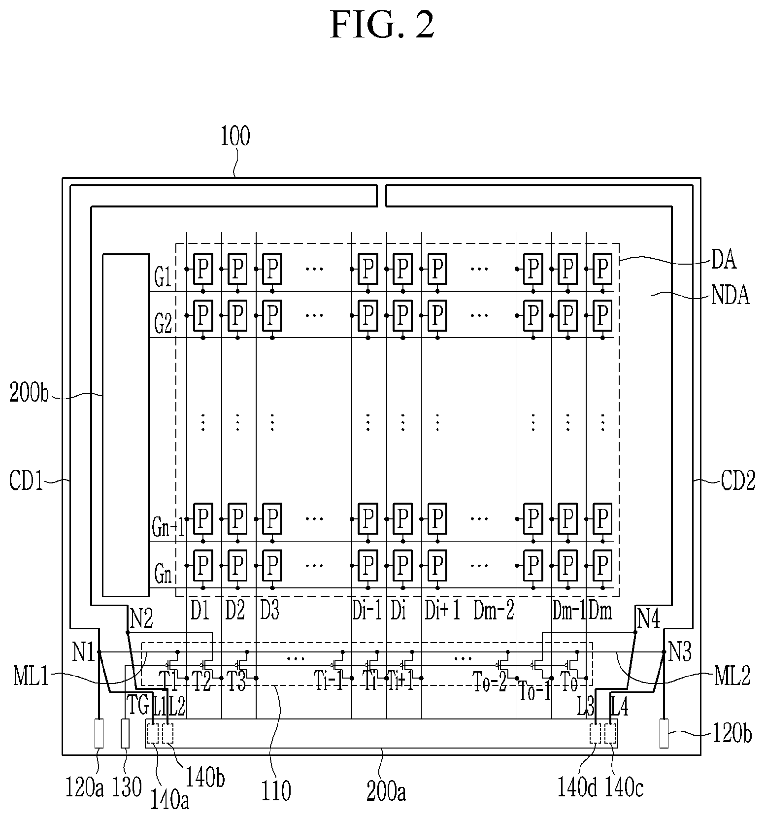 Patent US12327503 Figure 2 – Display device with crack detection circuitry and manufacturing method thereof