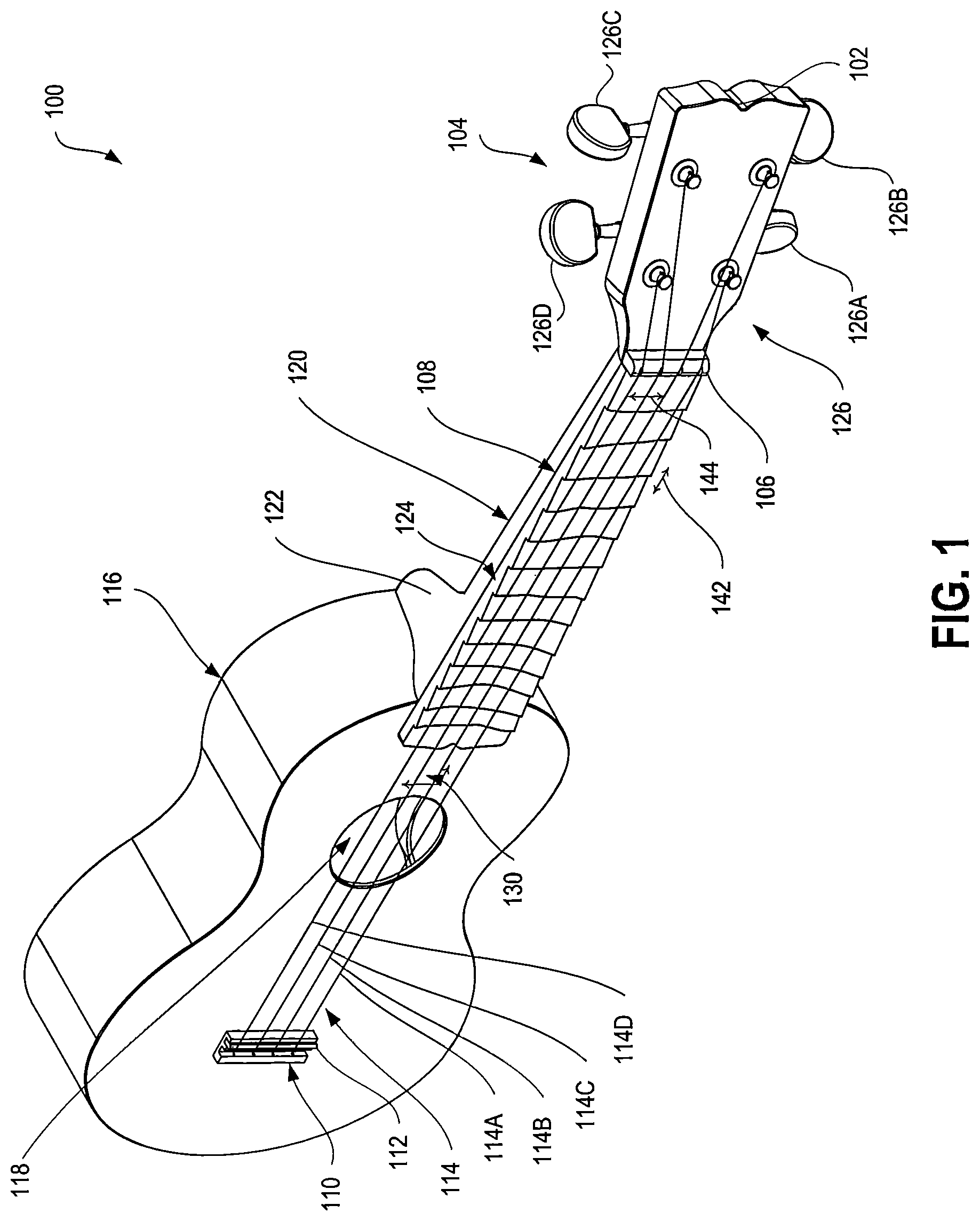 Patent US12327537 Figure 1 – Fretboard for stringed musical instrument