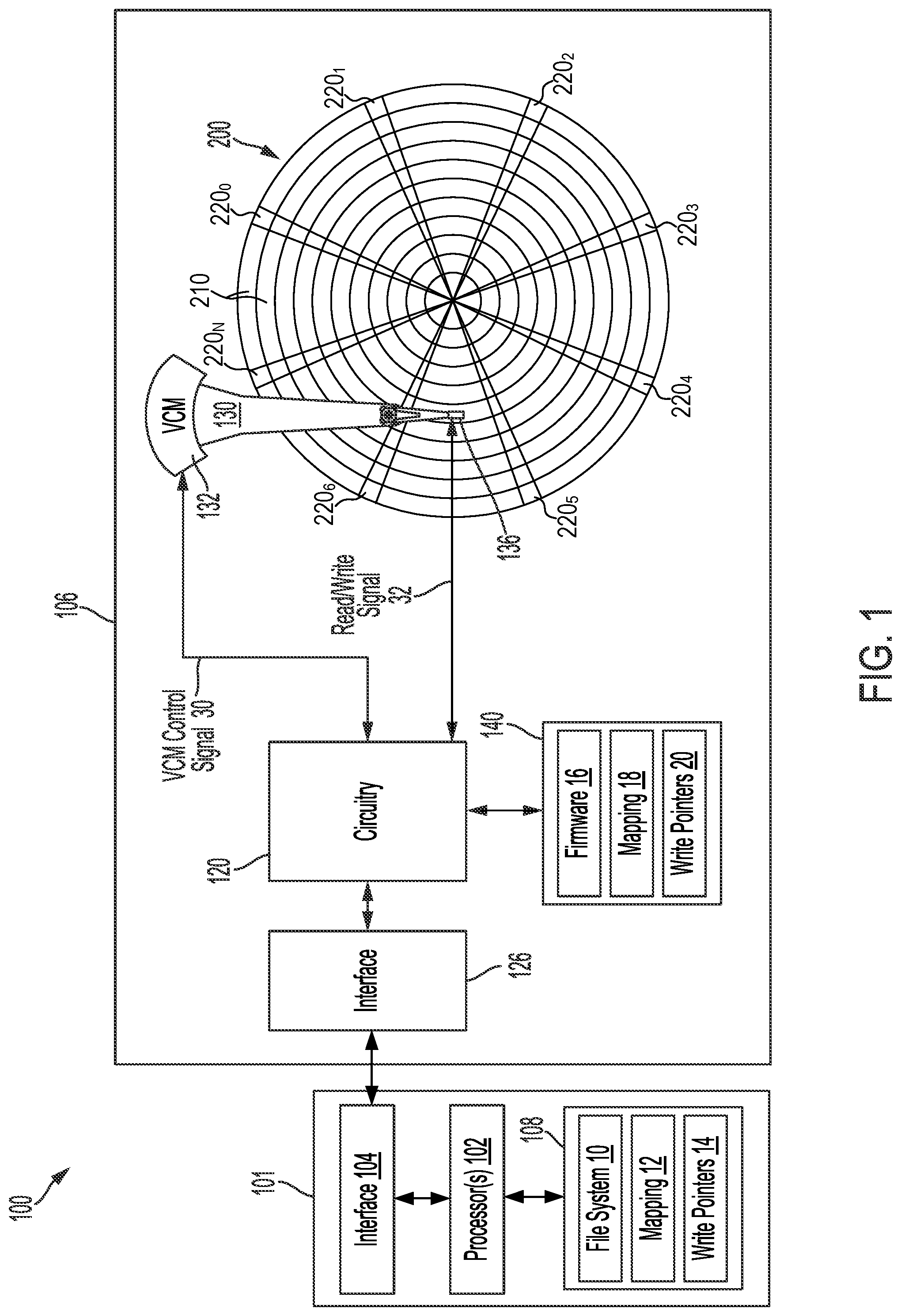 Patent US12327576 Figure 1 – Adjustable sub-regions for shingled magnetic recording