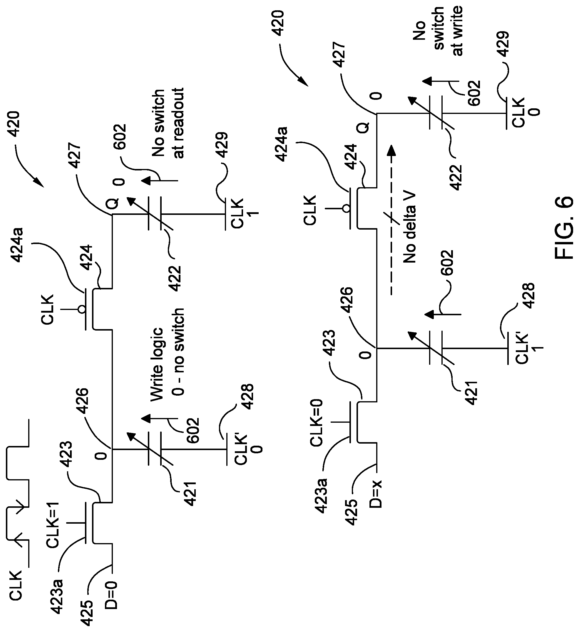 Patent US12327580 Figure 6 – Register, flop, and latch designs inlcuding ferroelectric and linear dielectrics
