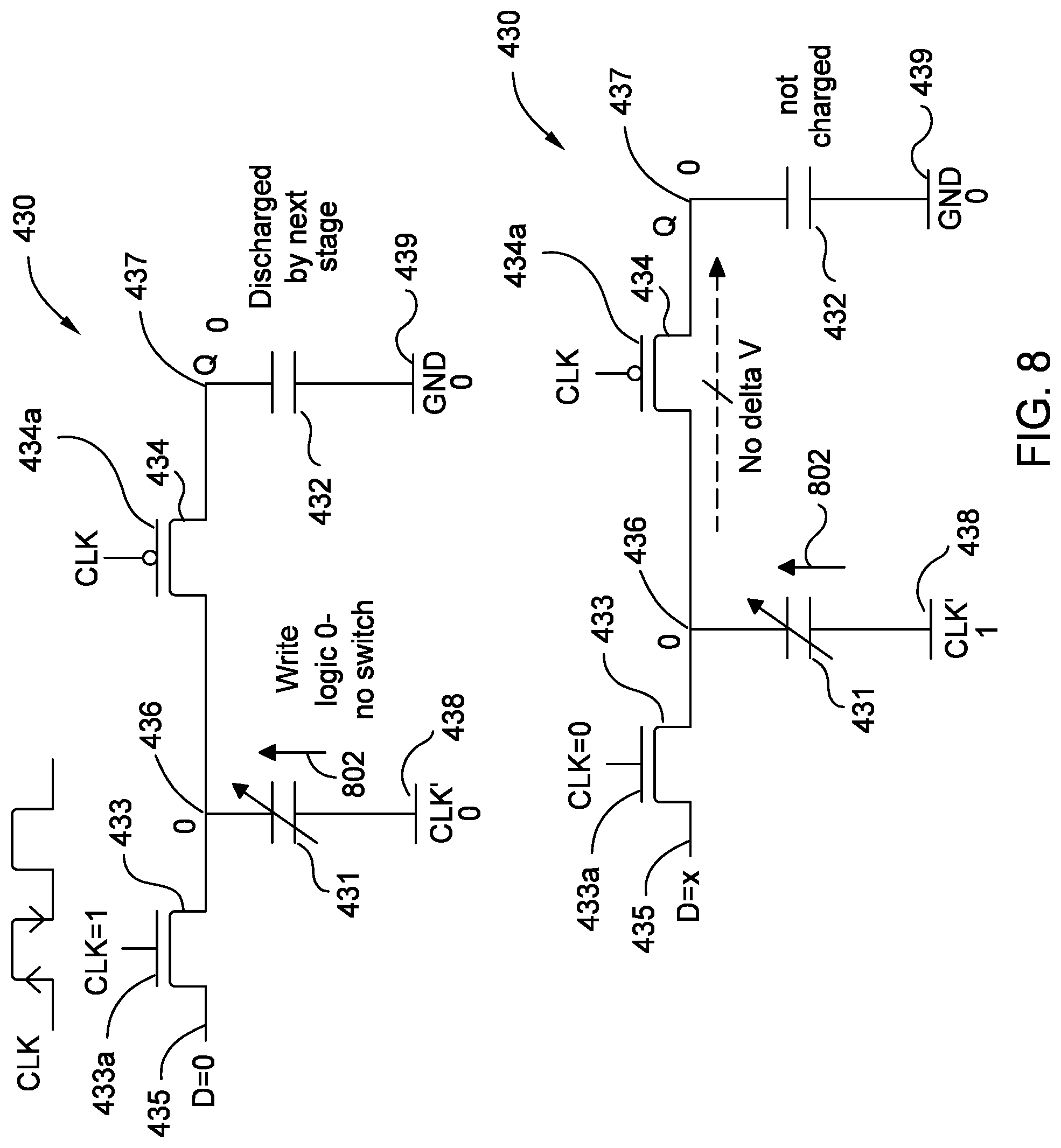 Patent US12327580 Figure 8 – Register, flop, and latch designs inlcuding ferroelectric and linear dielectrics