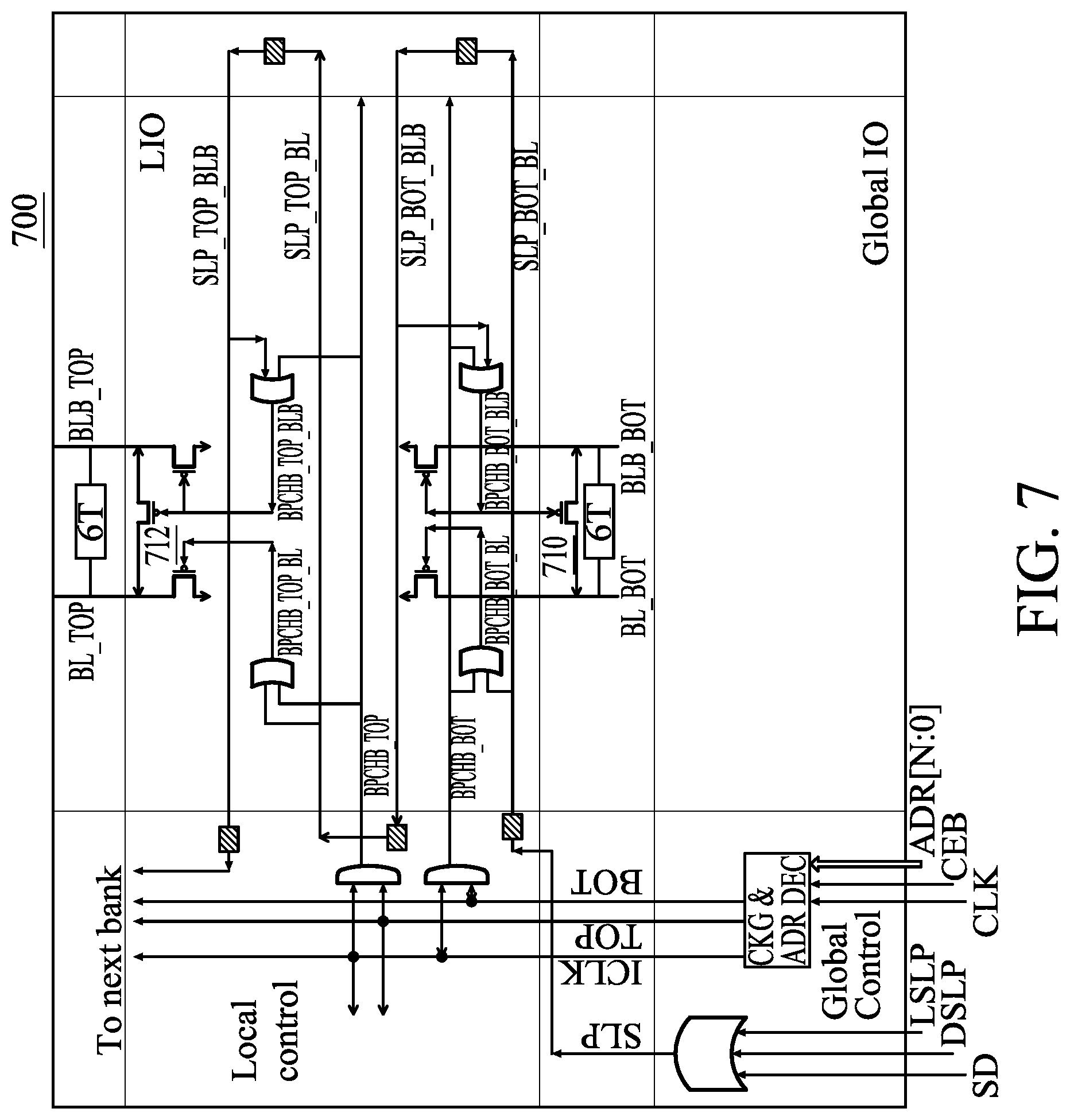 Patent US12327586 Figure 7 – Bit line pre-charge circuit for power management modes in multi bank SRAM