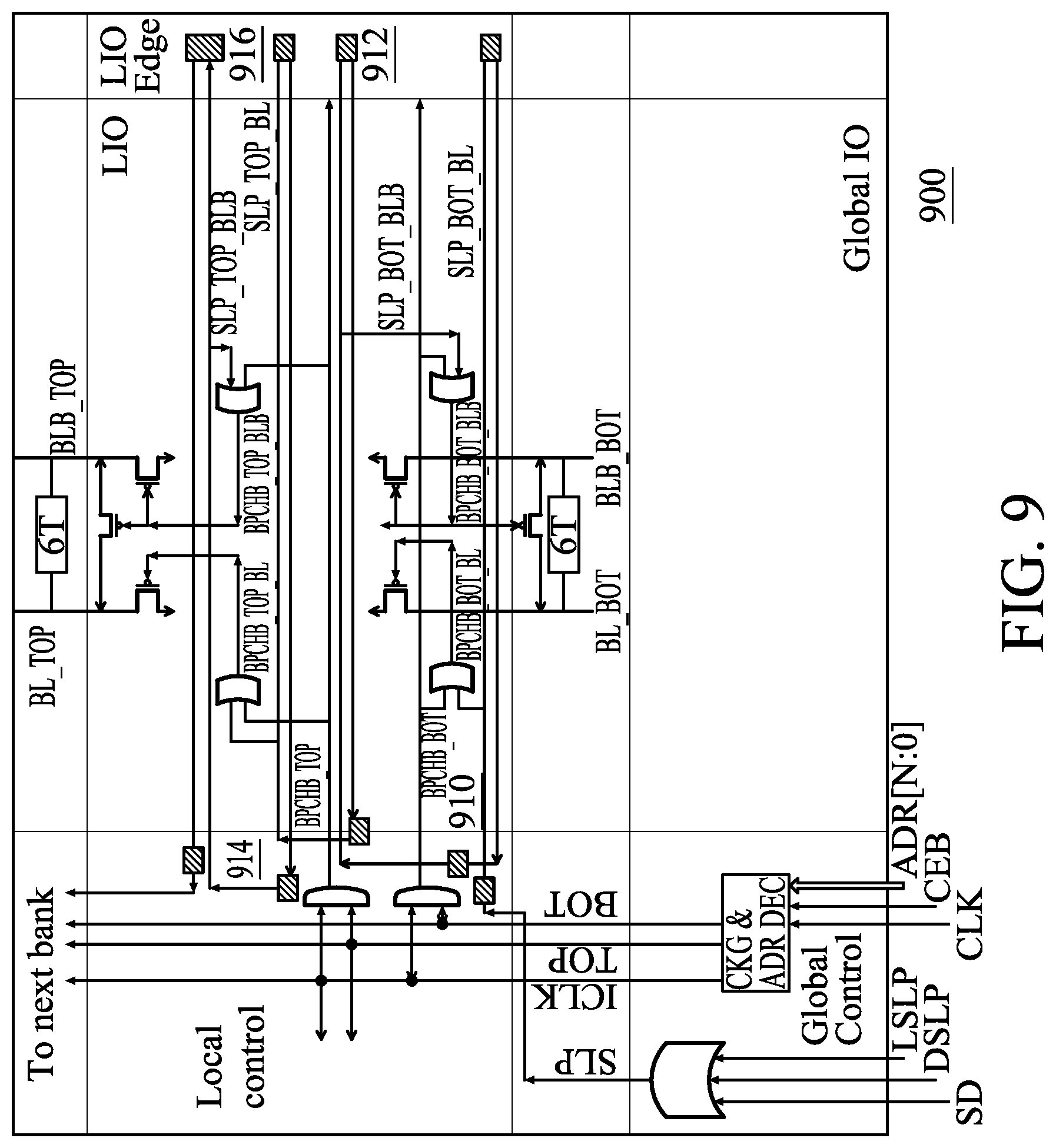 Patent US12327586 Figure 9 – Bit line pre-charge circuit for power management modes in multi bank SRAM