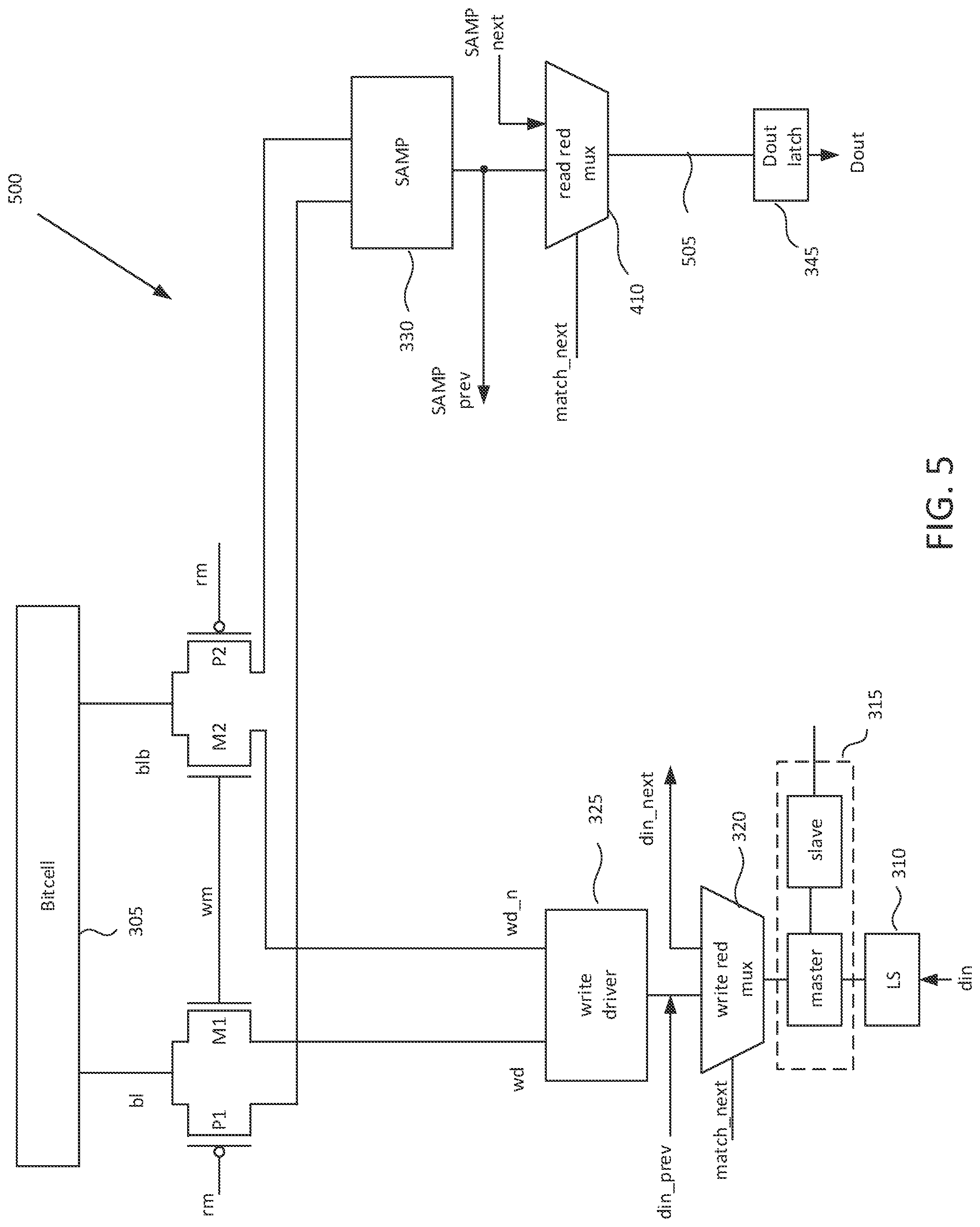 Patent US12327599 Figure 5 – Memory with scan chain testing of column redundancy logic and multiplexing