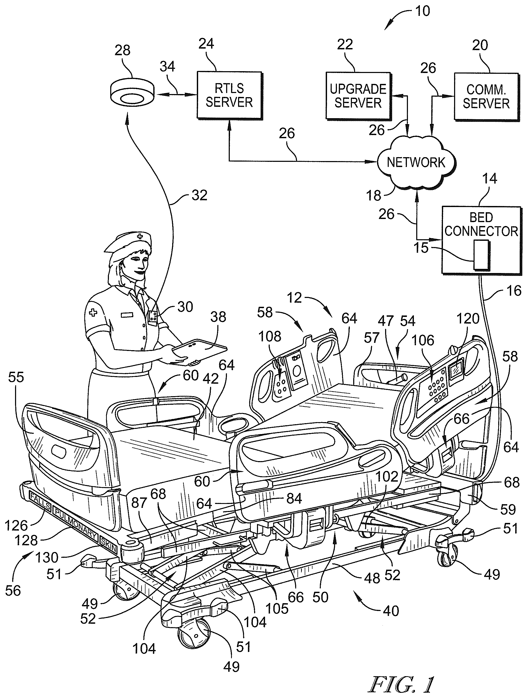 Patent US12327631 Figure 1 – Apparatus and method for updating software in a patient support apparatus using a memory toggle