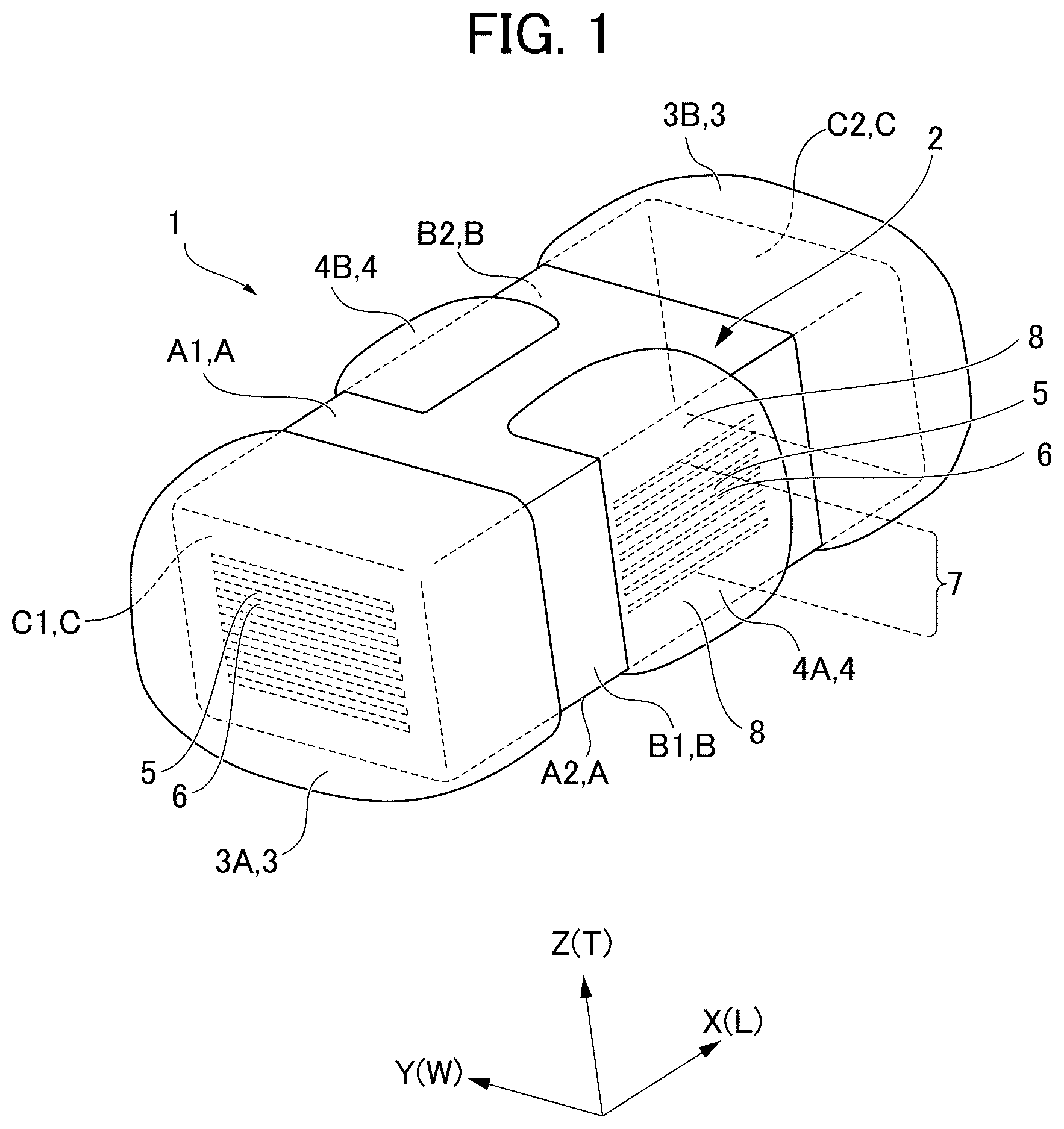 Patent US12327683 Figure 1 – Three-terminal multilayer ceramic capacitor