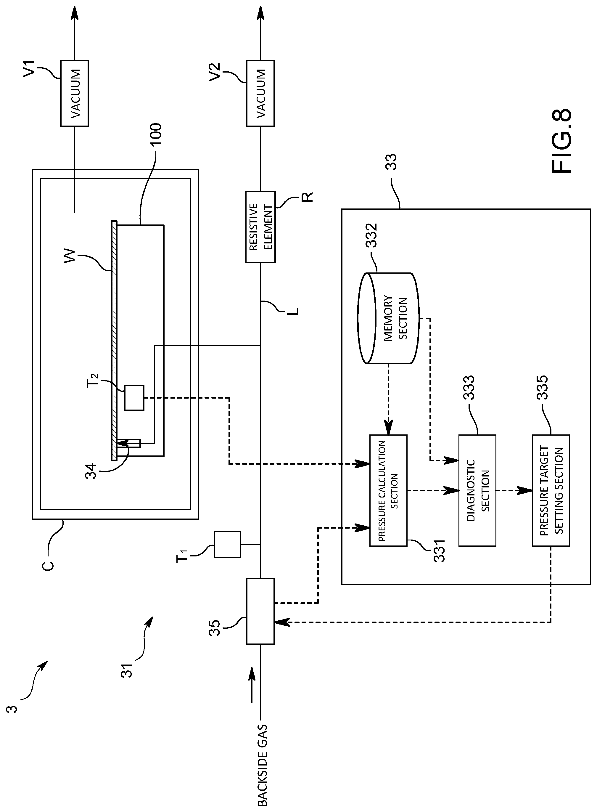 Patent US12327750 Figure 8 – Electrostatic chuck device, pressure calculation method and program