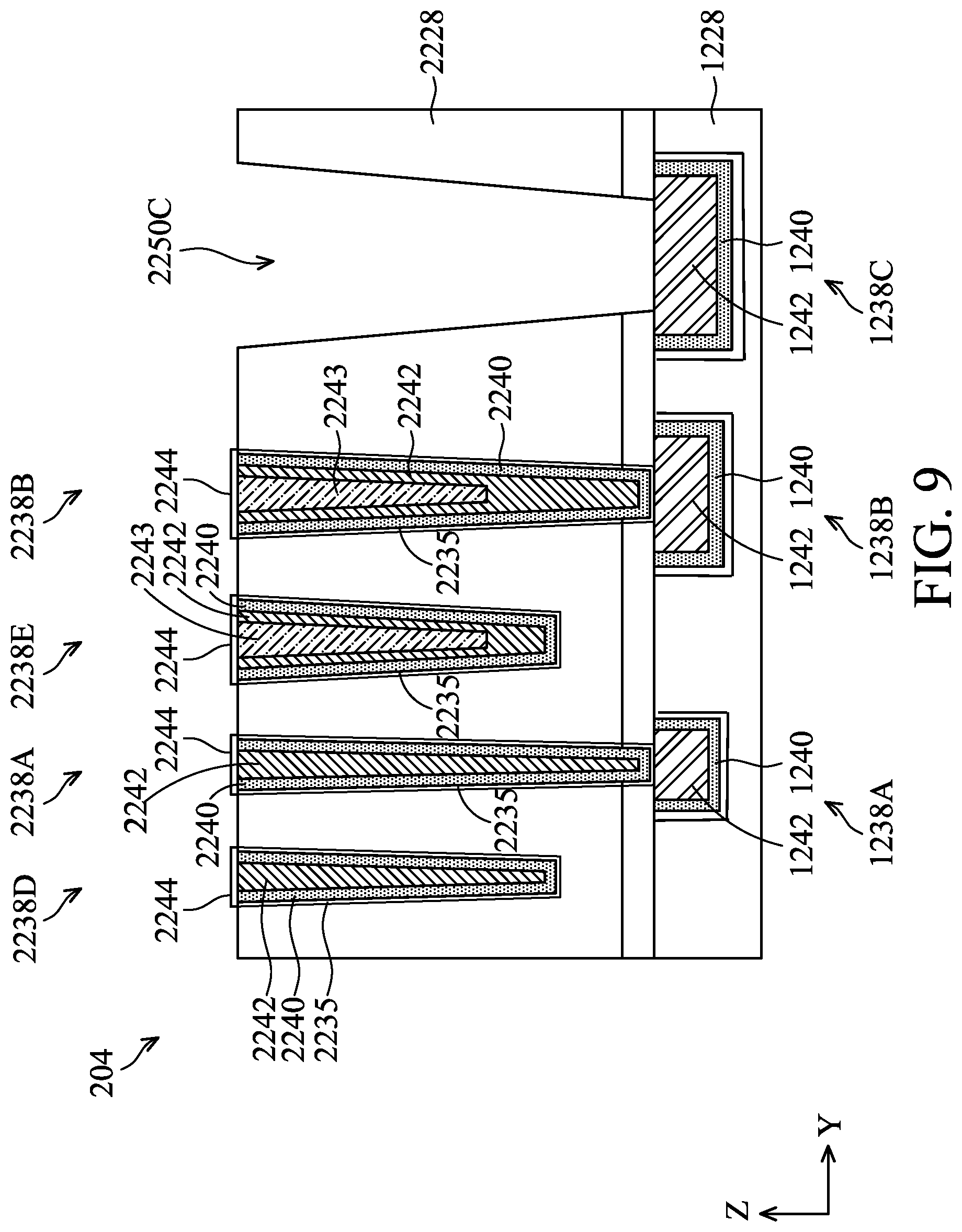 Patent US12327760 Figure 10 – Interconnect structures having varied materials